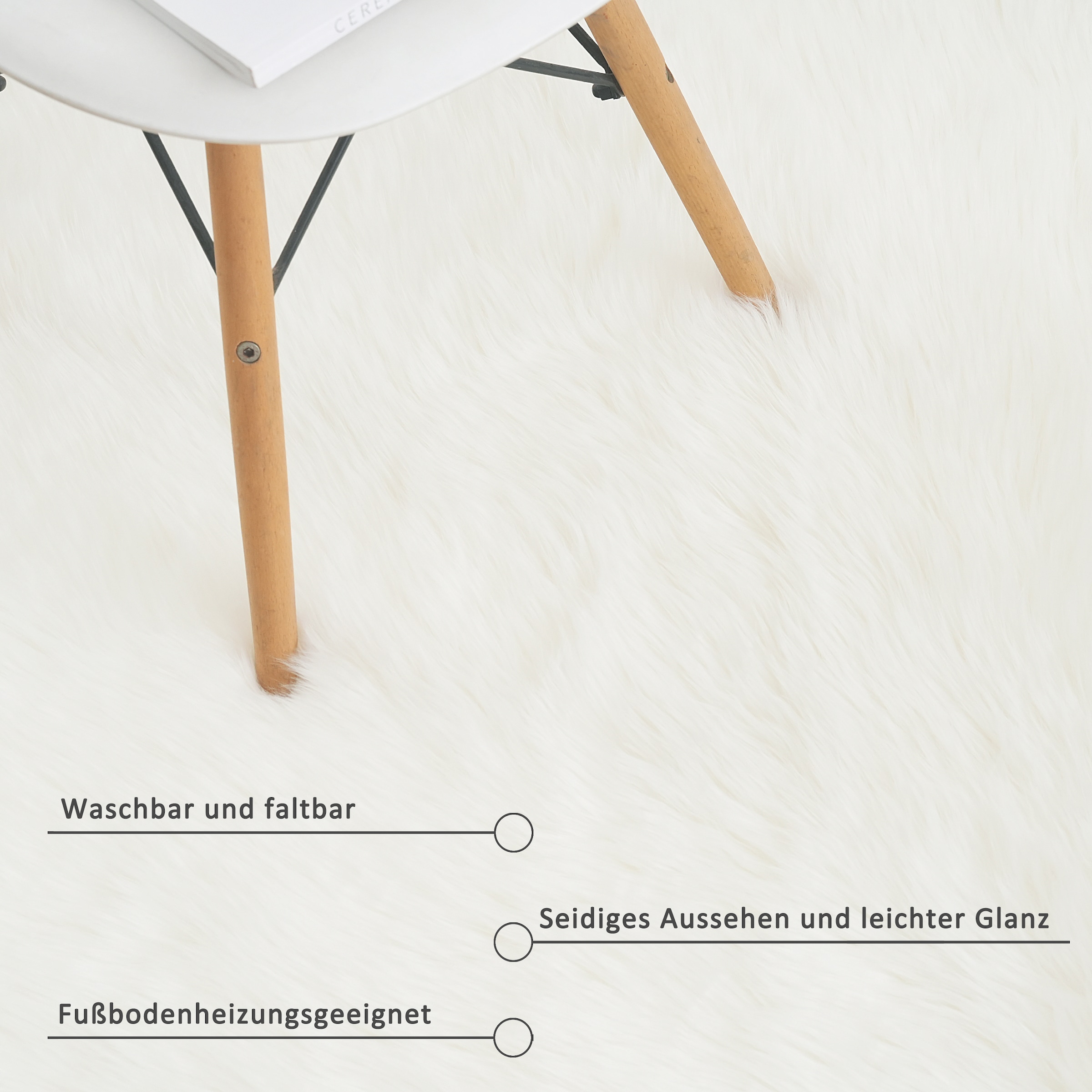Home affaire Fellteppich »Dena Teppiche, Fellform, waschbar«, fellförmig, 60 mm Höhe, Kunstfell, weich, Uni-Farben, Wohnzimmer, Schlafzimmer, Esszimmer