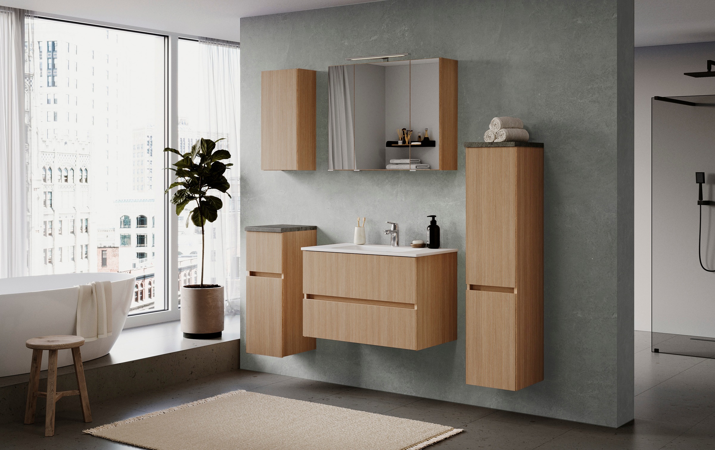 welltime Badmöbel-Set »Eixo«, Set 90 cm breit, Badmöbel mit LED-Beleuchtung