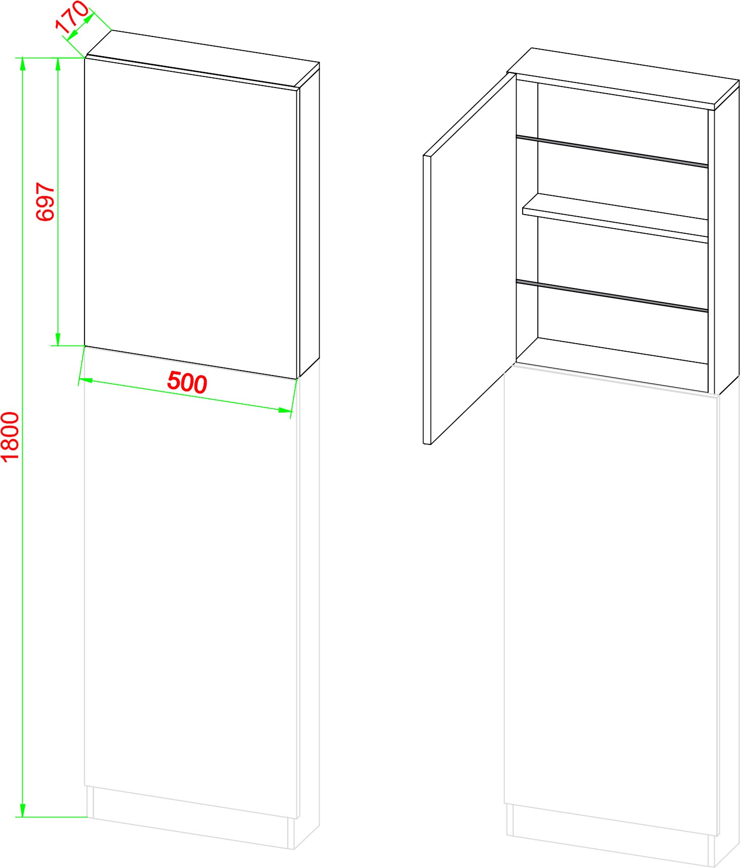 VCM Schuhschrank »VCM Holz Schuhschrank | Maße: H. 180 x B. 50 x T. 17 cm | 2 Drehtüren z. T. mit Spiegel versehen - Fulisa XL Spiegel«, (1 St.)