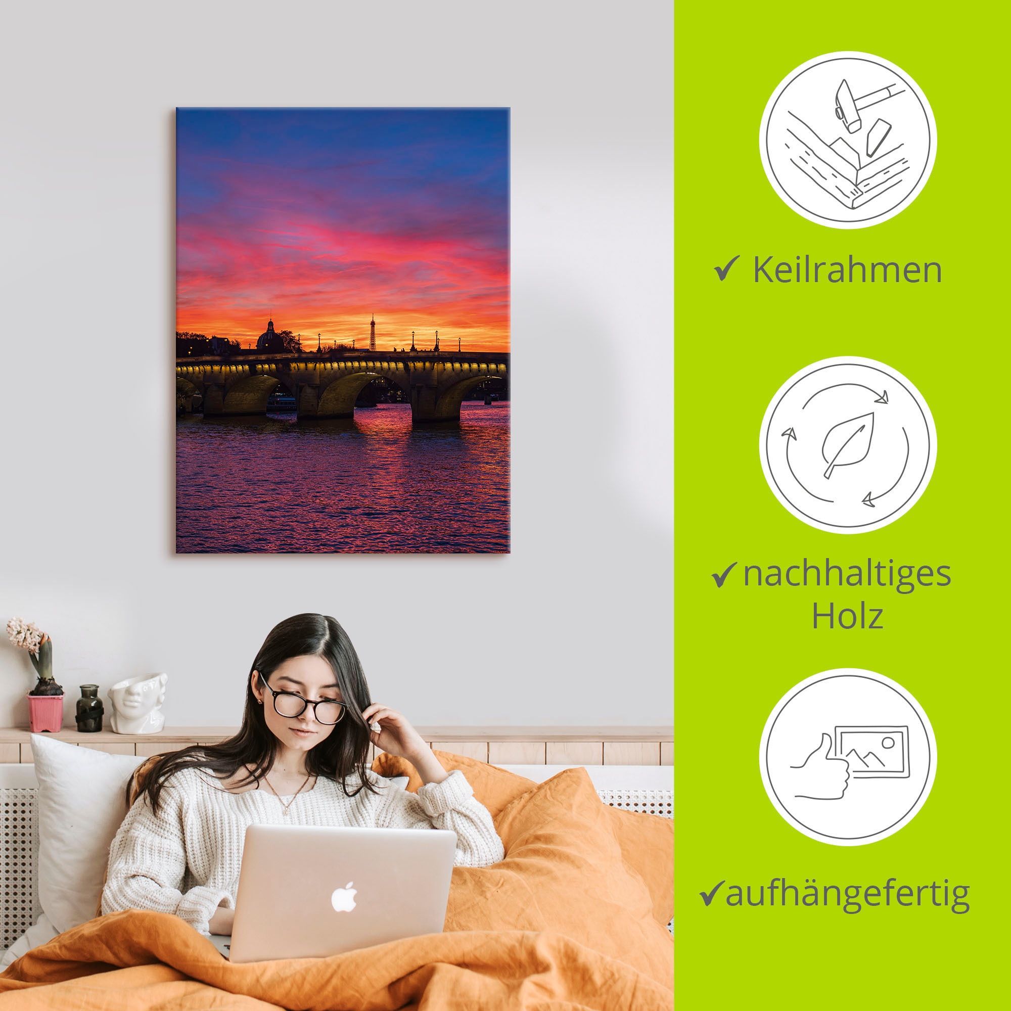 Artland Leinwandbild »Brücke Pont Neuf im Sonnenuntergang«, Paris, (1 St.), auf Keilrahmen gespannt