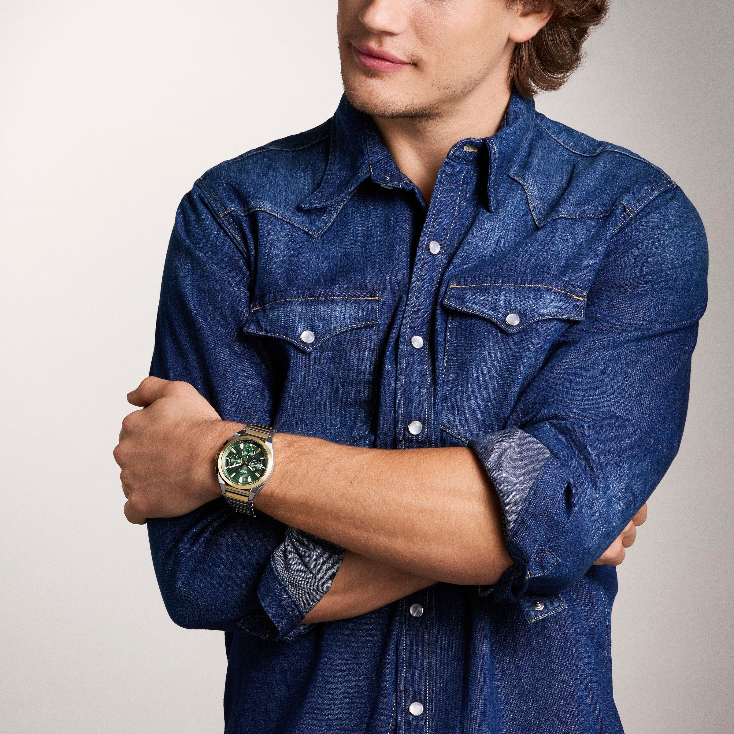 Fossil Chronograph »EVERETT«, Quarzuhr, Armbanduhr, Herrenuhr, Edelstahlarmband, analog