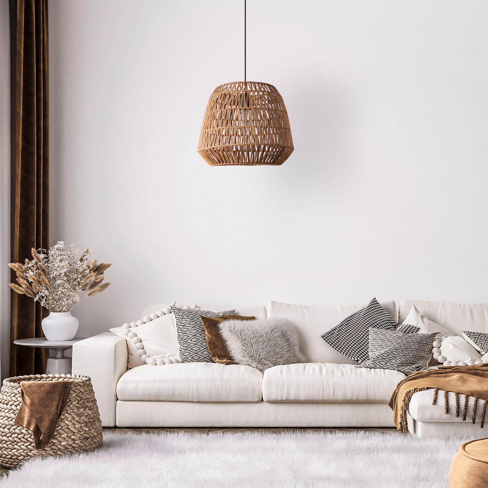 »POMI«, Korb Pendelleuchte online Rattan Home Paco Pendelleuchte Boho bei Esszimmerlampe OTTO Papier E27 Lampe