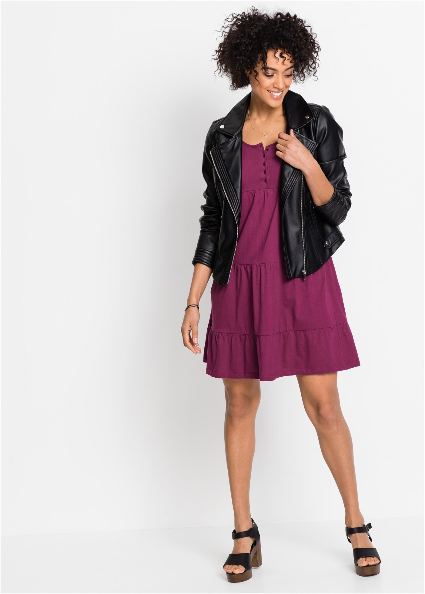 bonprix Jerseykleid »Baumwoll Jerseykleid, kurz« für entspannte Sommertage, aus Baumwolle, lockere A-Linie, knielang
