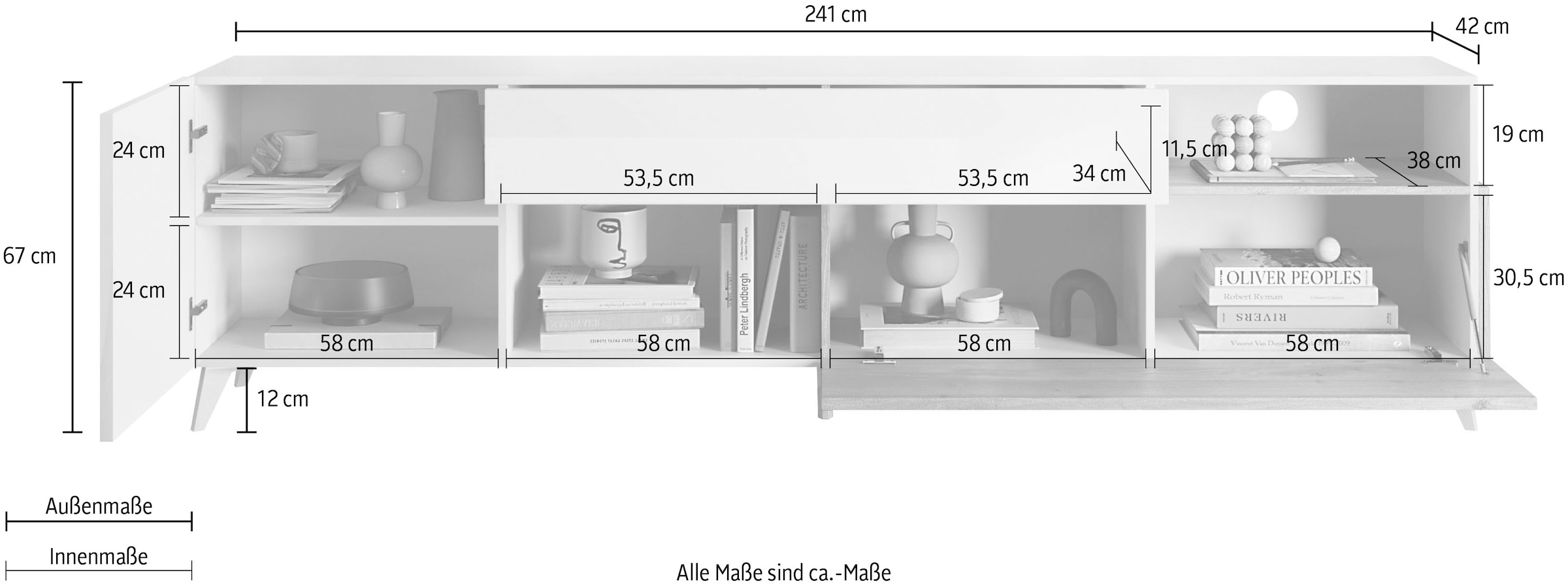 INOSIGN Lowboard »Monaco Breite 241 cm, TV-Schrank mit 1 Tür, 1 Klappe u. 1 Schubkasten«, Fernsehtisch, TV-Board, Soft/Self Closing