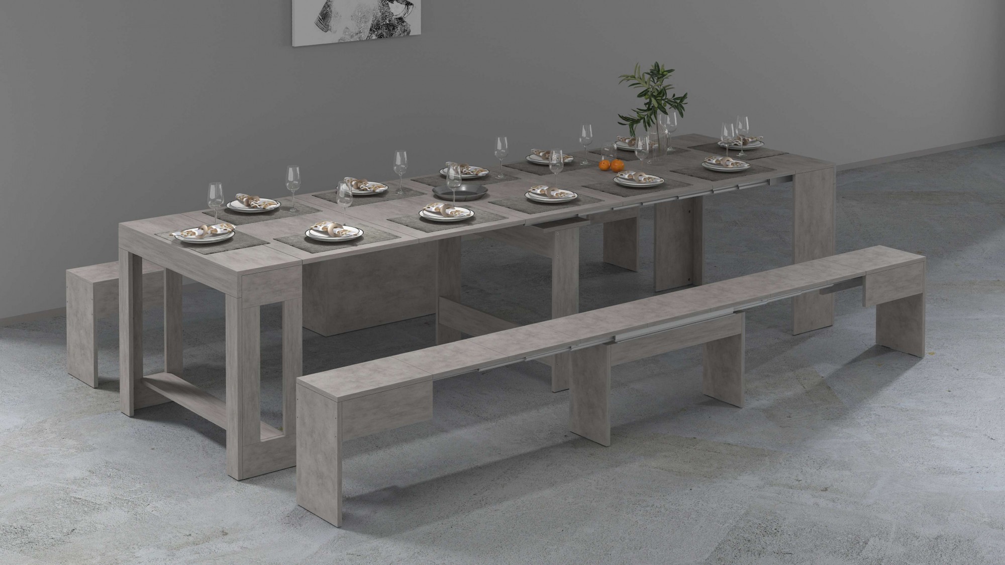 INOSIGN Sitzgruppe »Praktika« Spar-Set, Set beinhaltet 2 Bänke, 2 Stk. tlg. Je Bank ausziehbar bis 290 cm