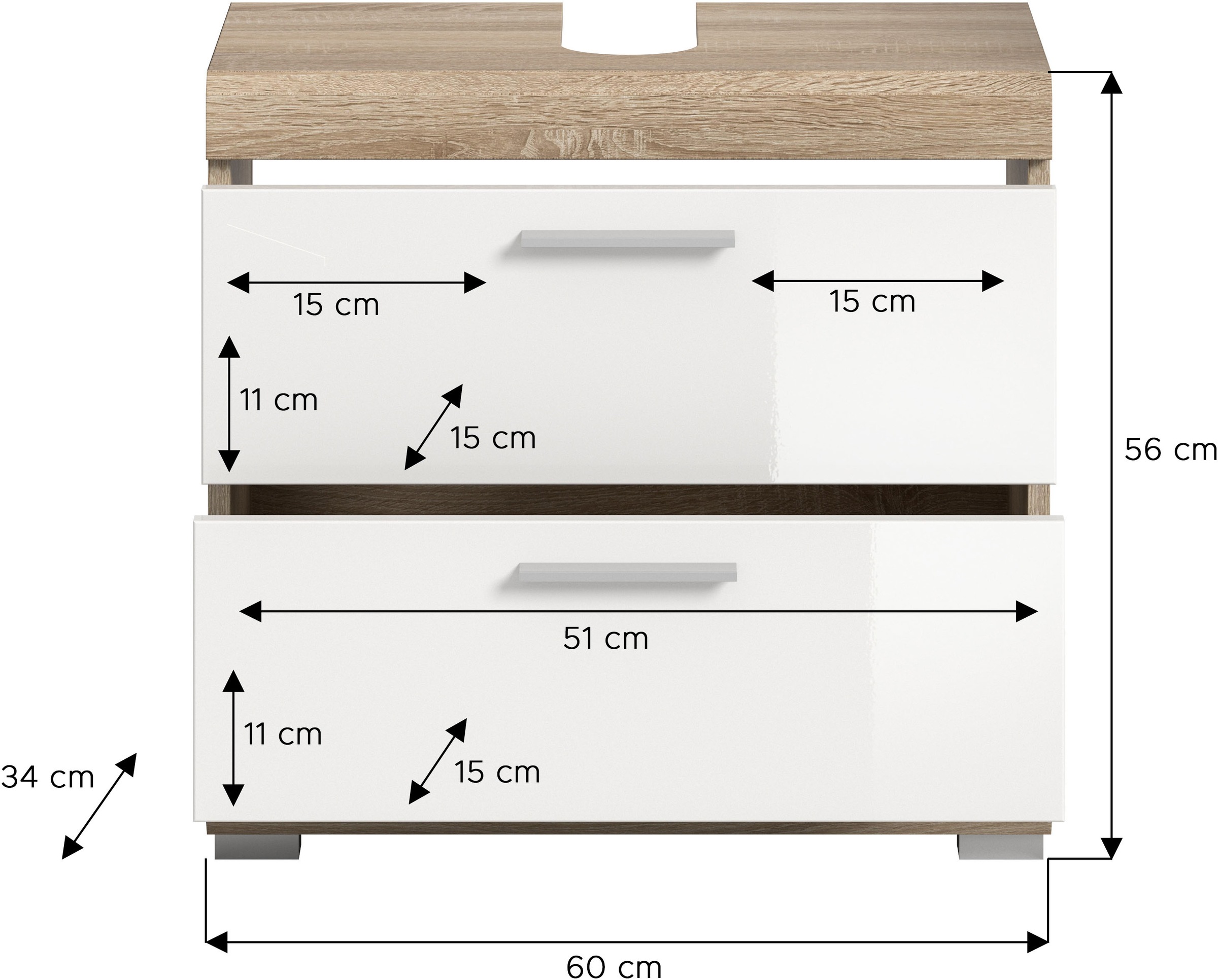INOSIGN Waschbeckenunterschrank »Siena, Breite 60cm, 2 Tür, 2 Fächer, mit Siphonausschnitt, MDF-Front«, (1 St.), in verschiedenen Farben erhältlich, Badmöbel, Badschrank, Kommode, Bad