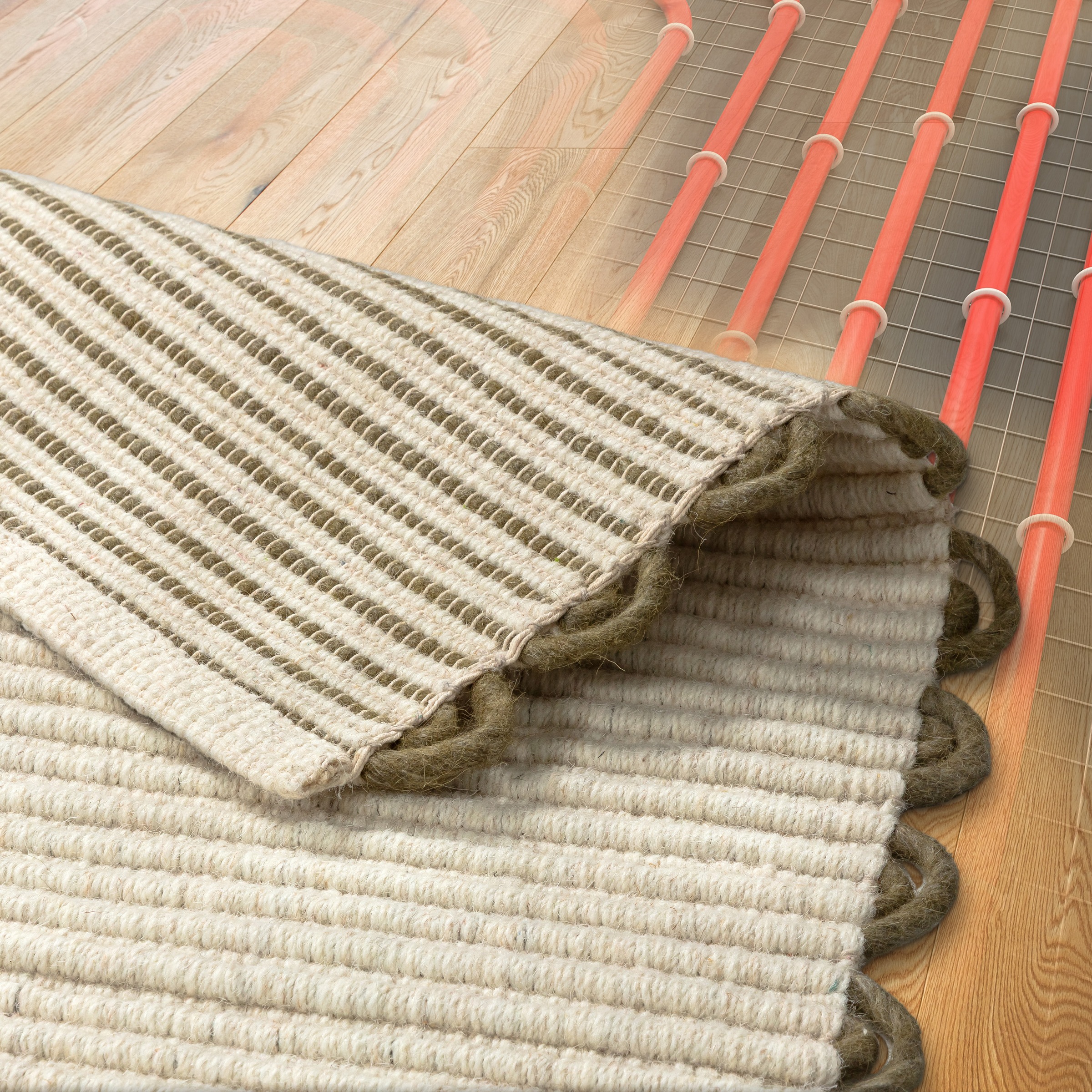 SCHÖNER WOHNEN-Kollektion Wollteppich »Omira« rechteckig 7 mm Höhe reine Wolle, Linien, dekorative Häkelkante, Wohnzimmer