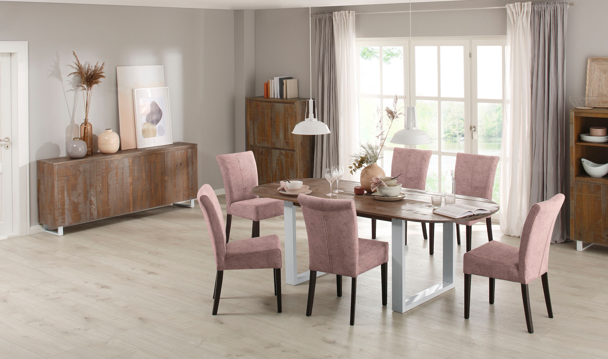 Home affaire Esszimmerstuhl »Queen«, (Set), 2 St., Luxus-Microfaser mit Druck, Beine aus massiver Buche, wengefarben lackiert, Polsterstuhl