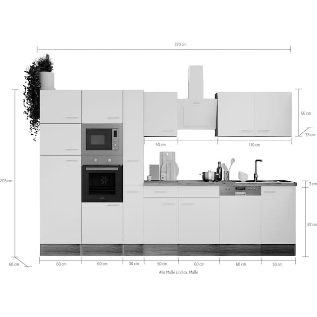 RESPEKTA Küchenzeile »Oliver«, Breite 370 cm, wechselseitig aufbaubar  kaufen online bei OTTO | Küchenzeilen mit Geräten
