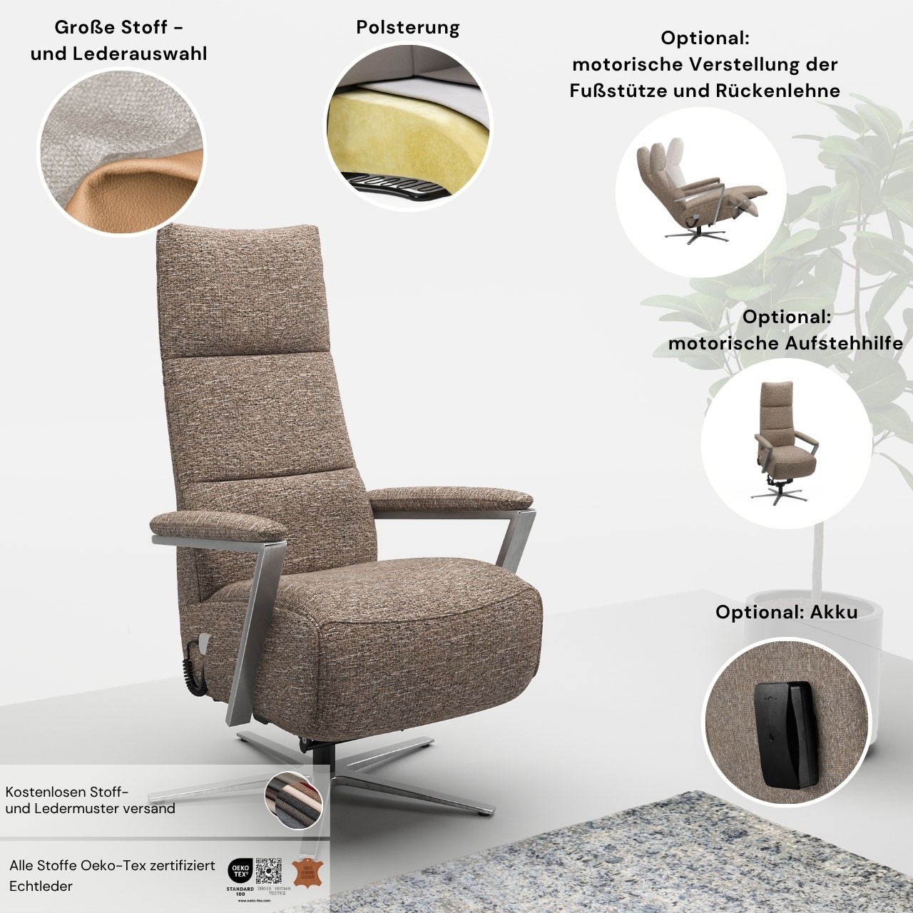 sit&more TV-Sessel »Vario Comfort, inkl. Kopfteilverstellung & 360 Grad Drehfunktion«, inkl. Herz-Waage-Funktion & 3 Motoren, Höhe der Armlehnen 62cm