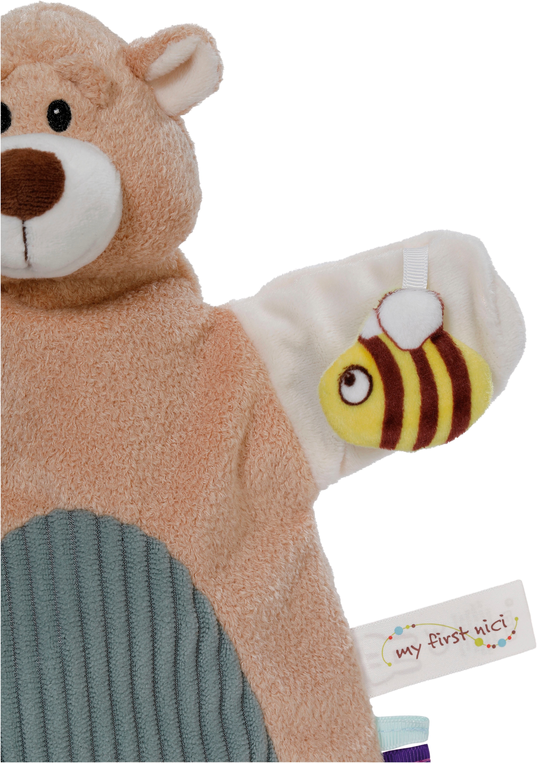 Nici Schmusetuch »My first NICI, Handpuppe Bär 2in1 26x25 cm«, sanfte Materialmix aus glattem und geripptem Plüsch