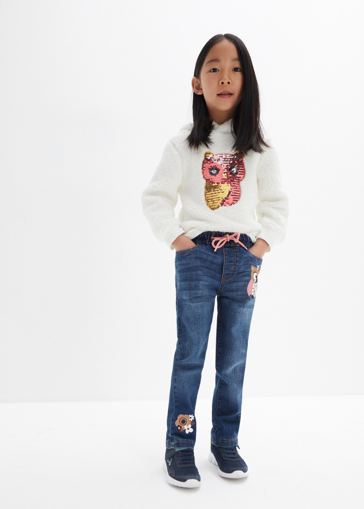 bonprix Thermojeans Regular Fit, Schlupfjeans mit Gummizug und Kordel, Baumwollfutter