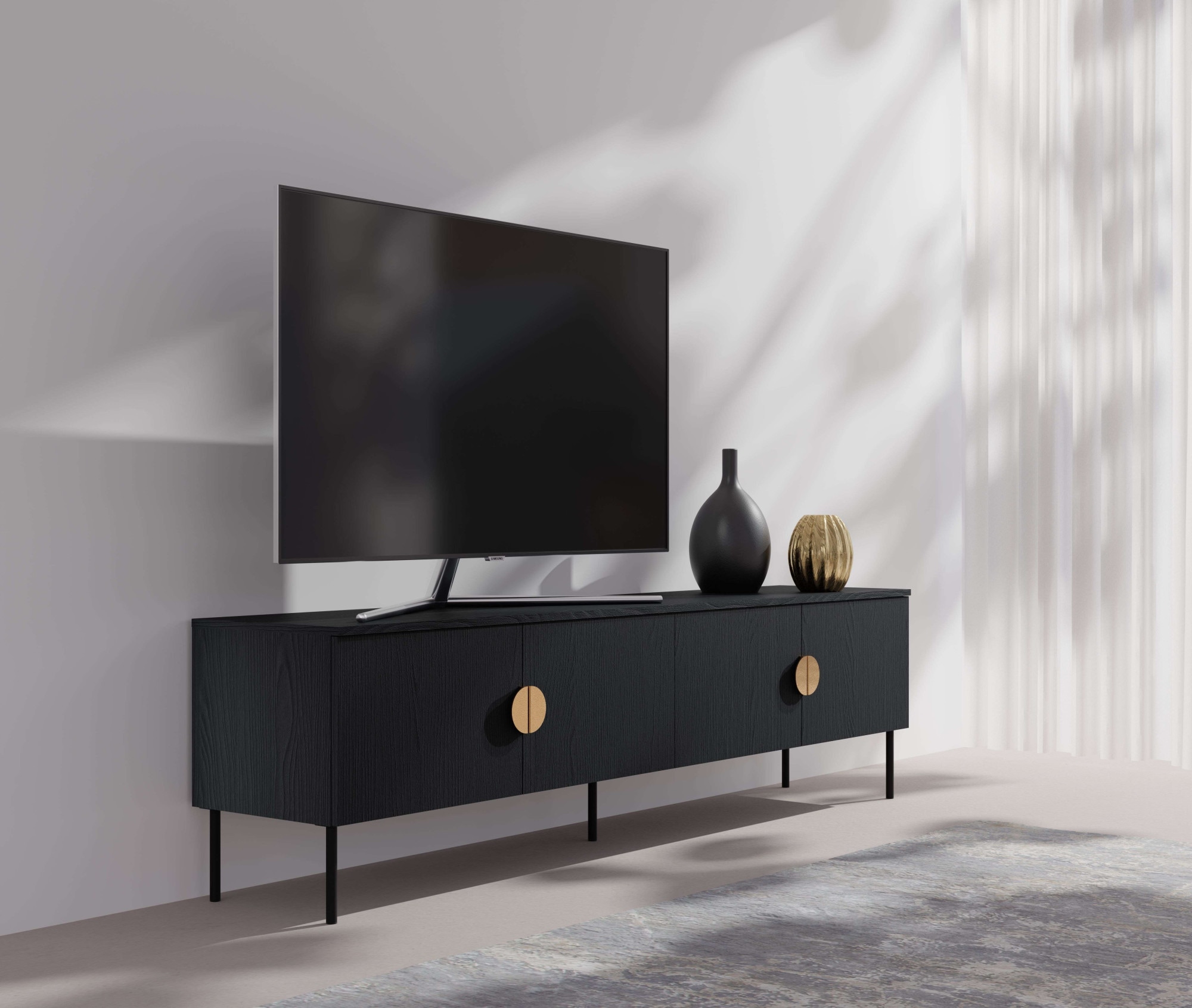 Home affaire Lowboard »BELLOT TV-Schrank mit 2 Türen, Maße B/T/H: 160/40/53,6 cm«, (1 St.), schwarze Farbe, mit holzähnlicher Struktur
