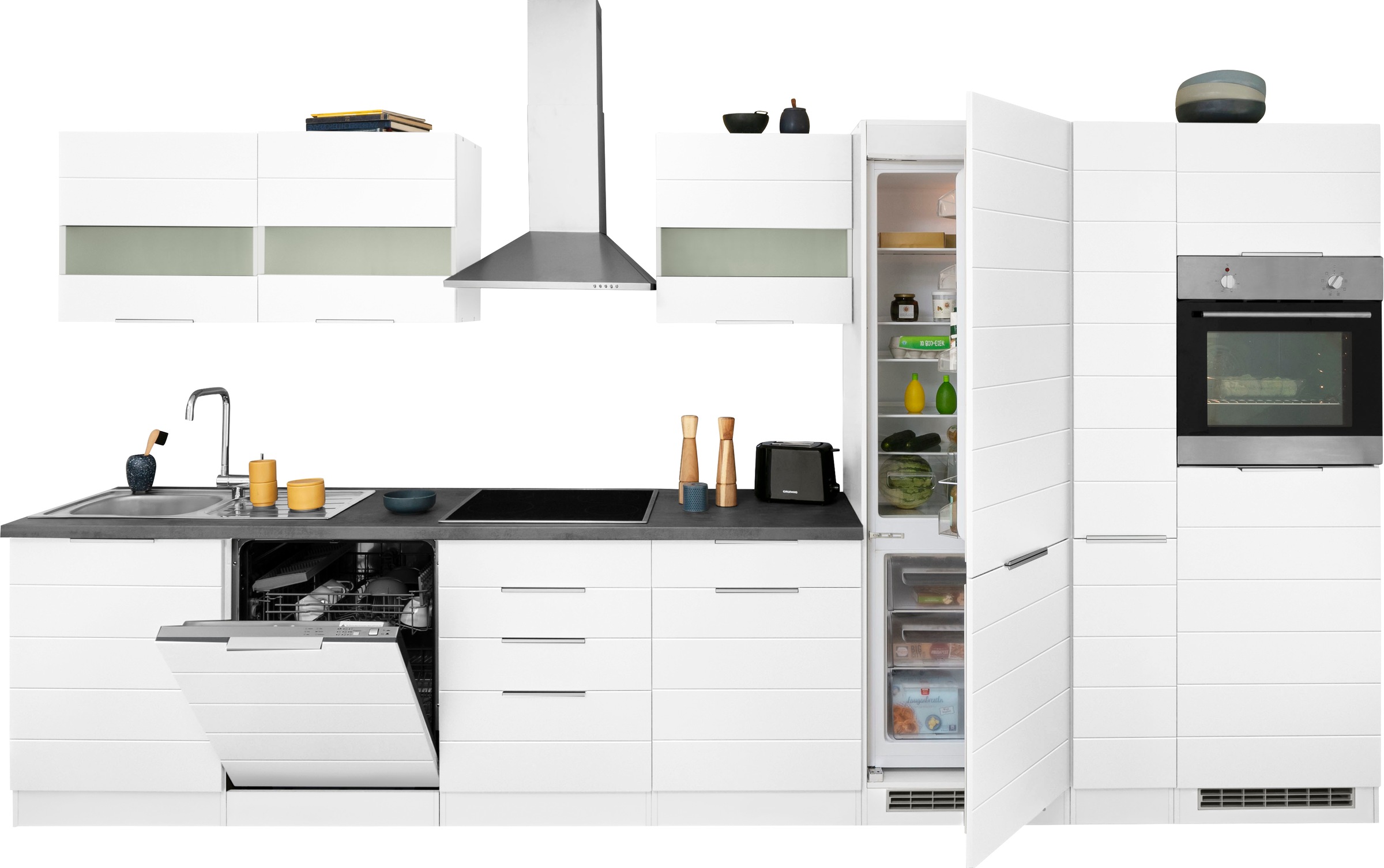 KOCHSTATION Küchenzeile »KS-Luhe« 390 cm breit, wahlweise mit oder ohne E-Geräten, gefräste MDF-Fronten