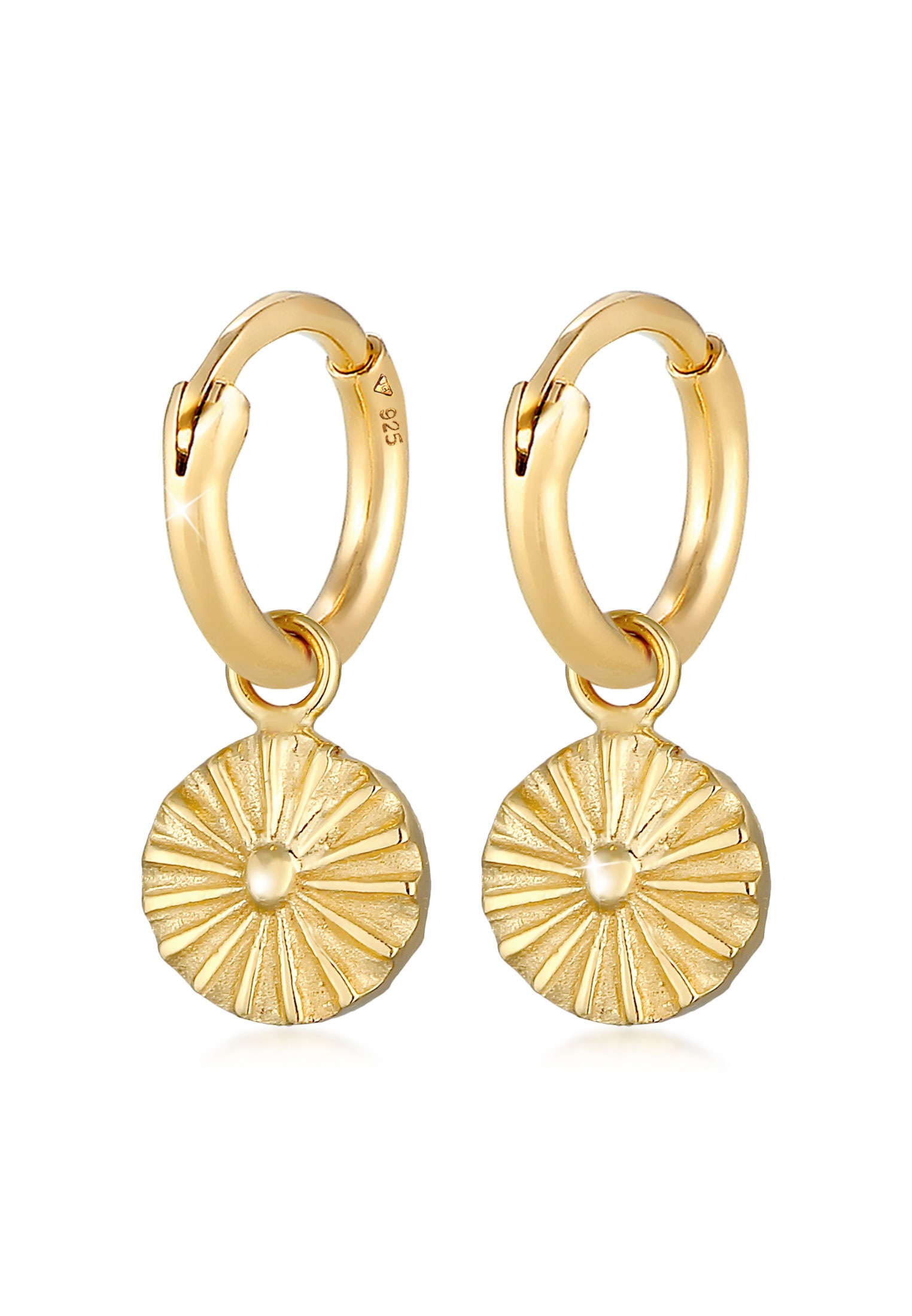 Elli Paar Creolen »Ohrringe Creolen Einhänger Plättchen Sonne Antik 925 Silber«