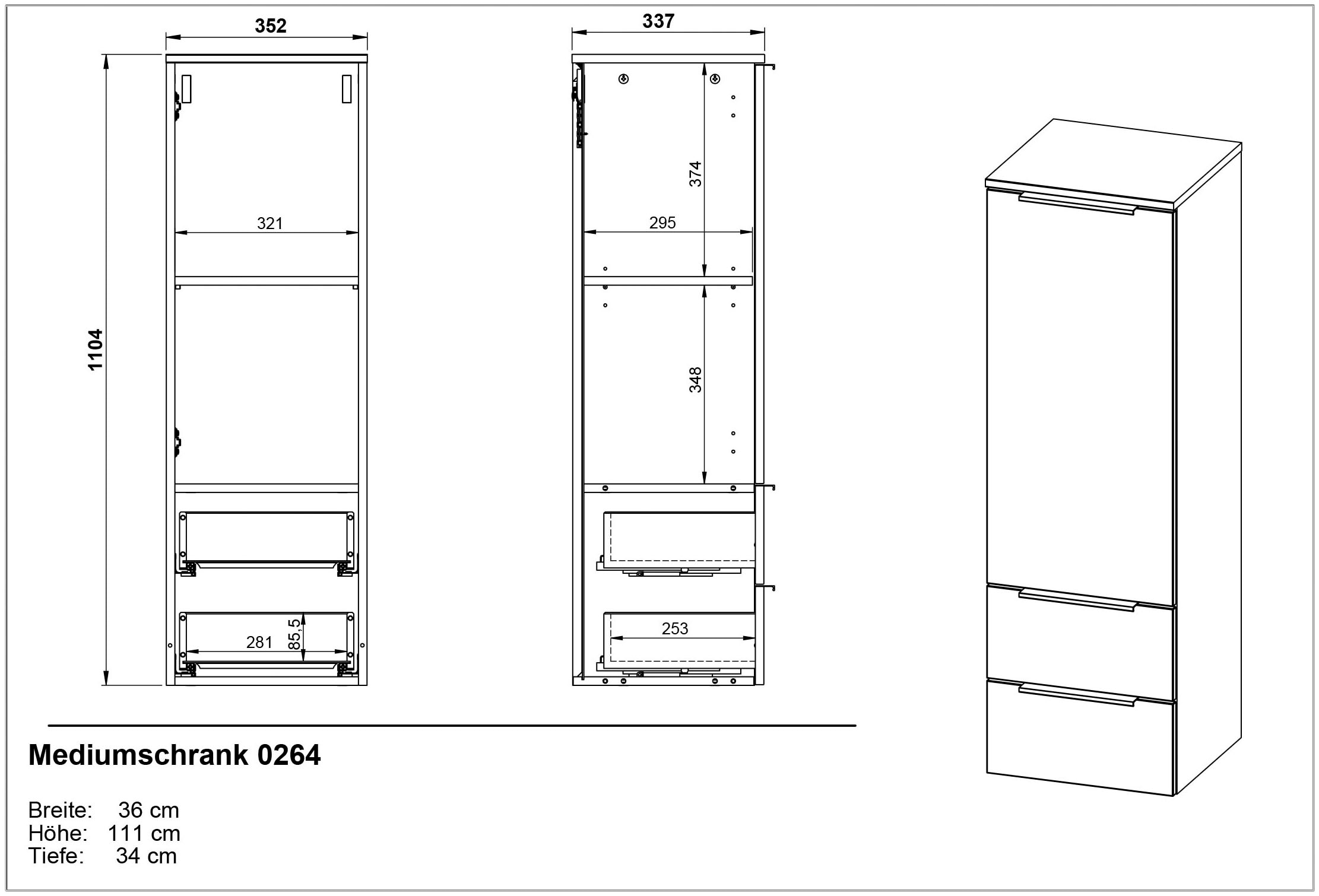GERMANIA Midischrank »Crandon«, Schrank mit 2 Schubladen, einer Tür und verstellbarem Einlegeboden
