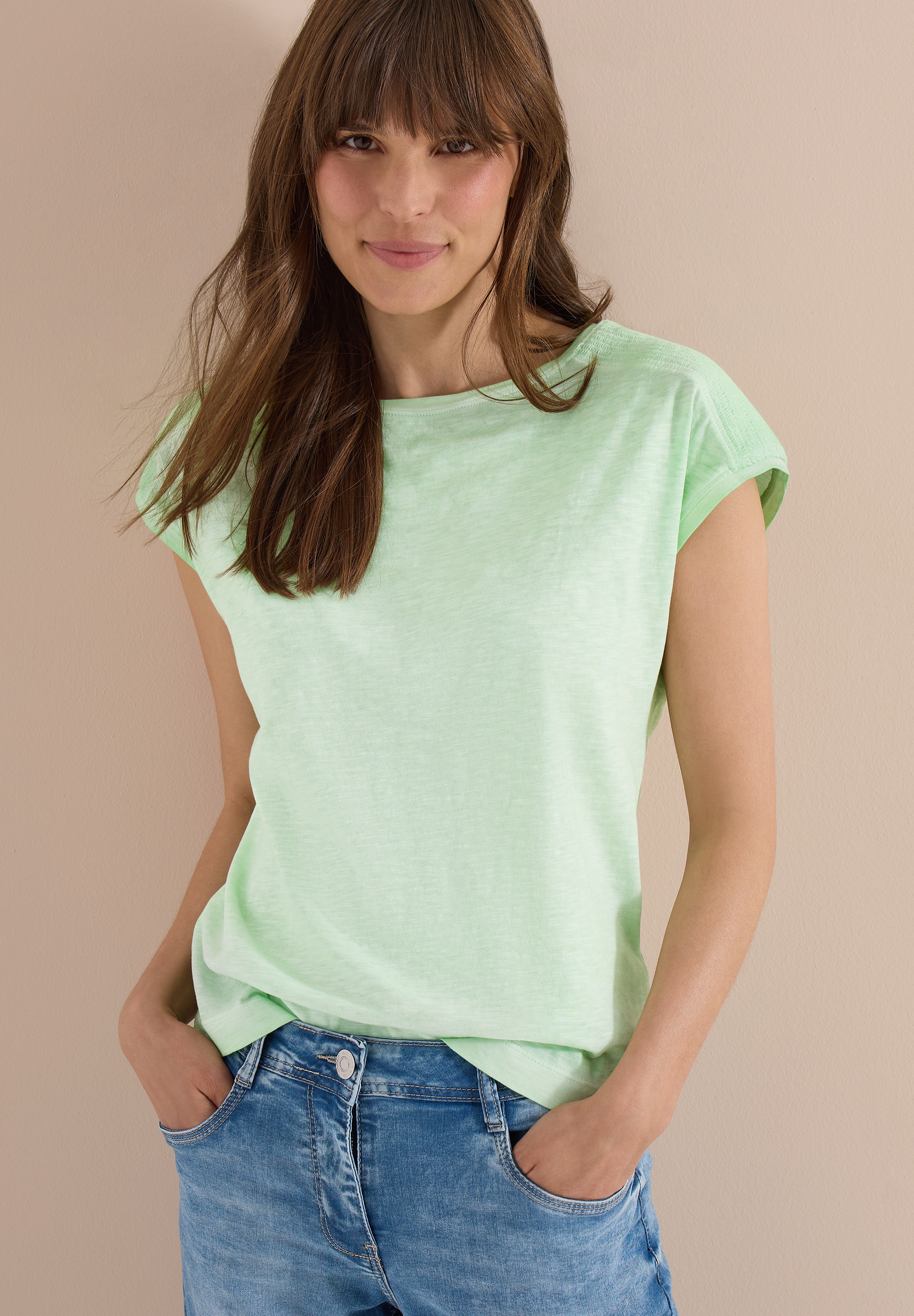 Cecil T-Shirt U-Boot-Ausschnitt, Garment-Dye Optik