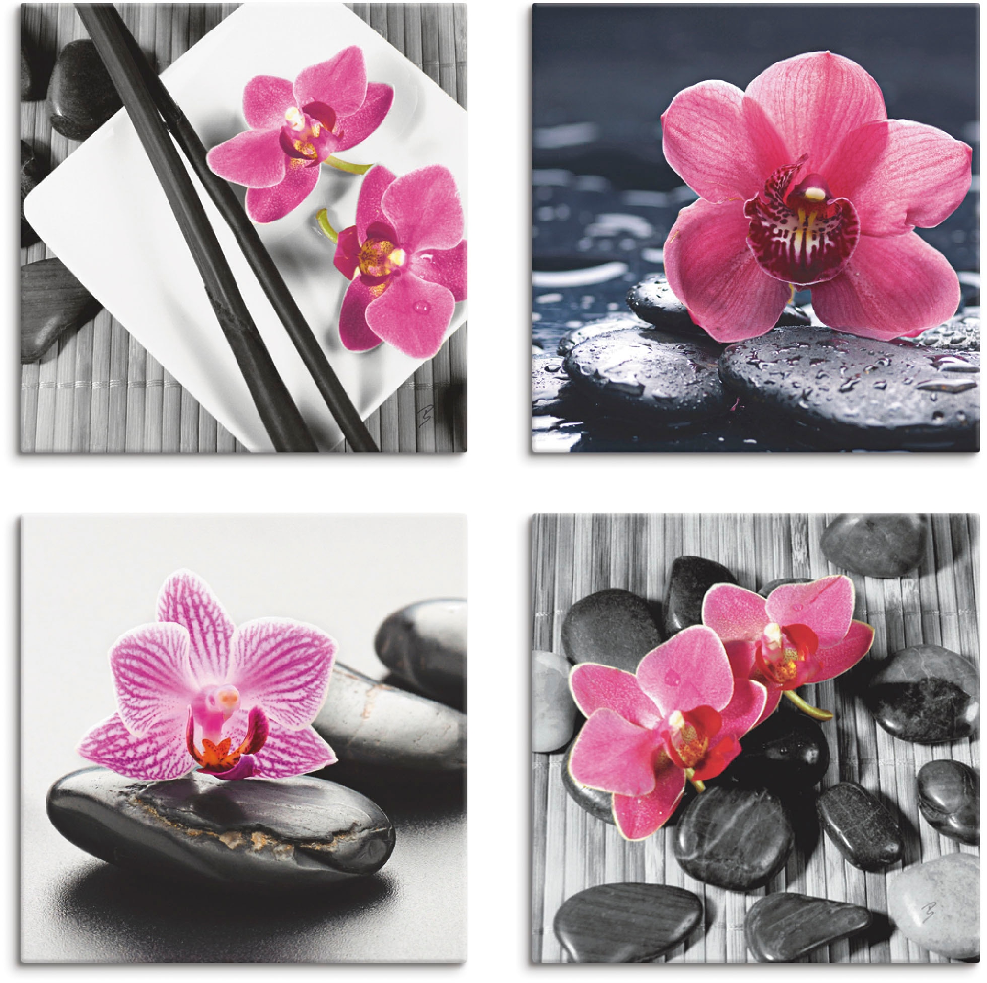 Artland Leinwandbild »Asiatische Komposition Orchidee Zen«, Zen, (4 St.), 4er Set, verschiedene Größen