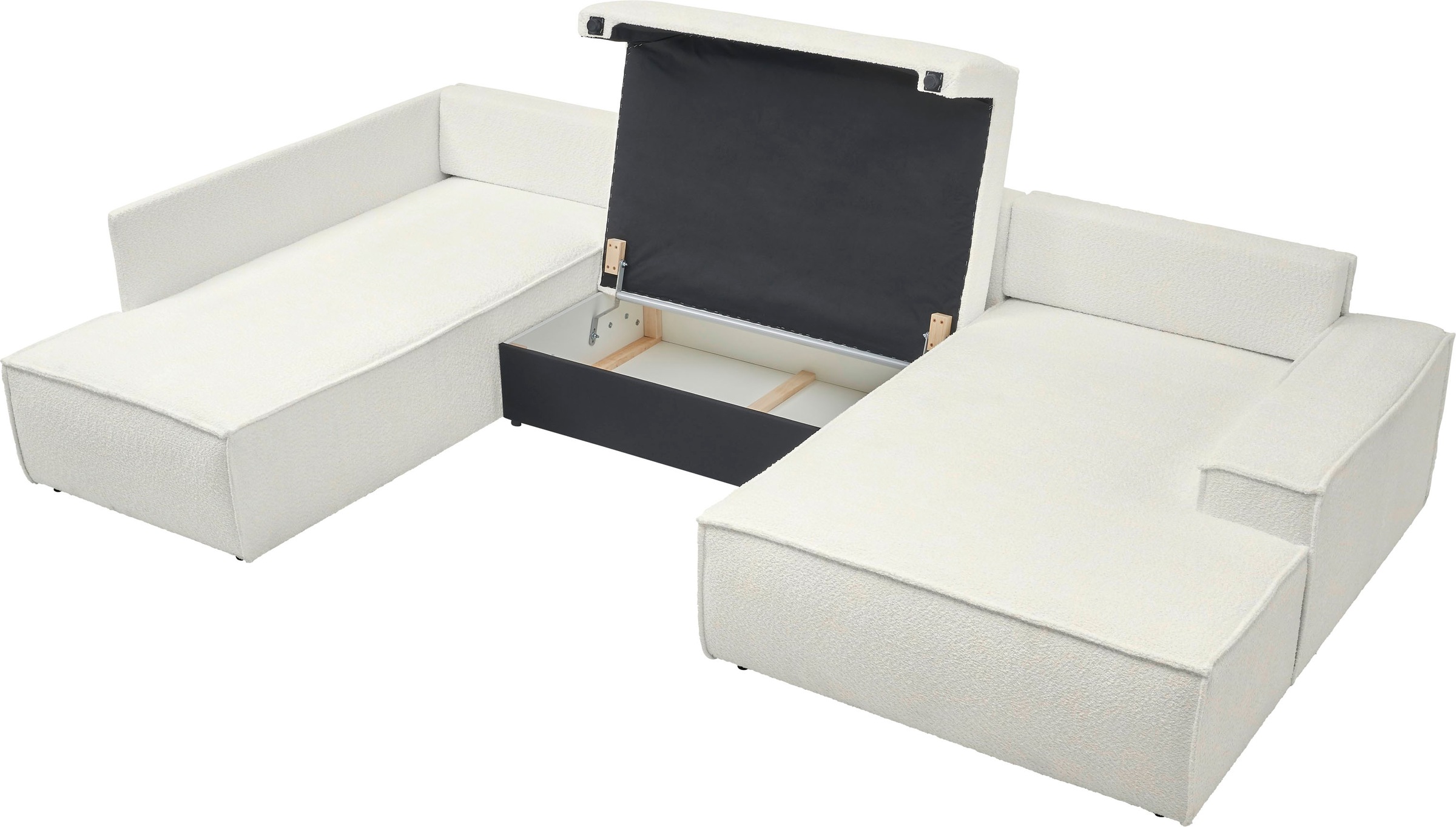 OTTO home Wohnlandschaft »FINNLEY U-Form XXL 329 cm - OTTO. Verlässliche Qualität.« Schlafsofa, Bettkasten, in Bouclé, Struktur fein und Mega Cord