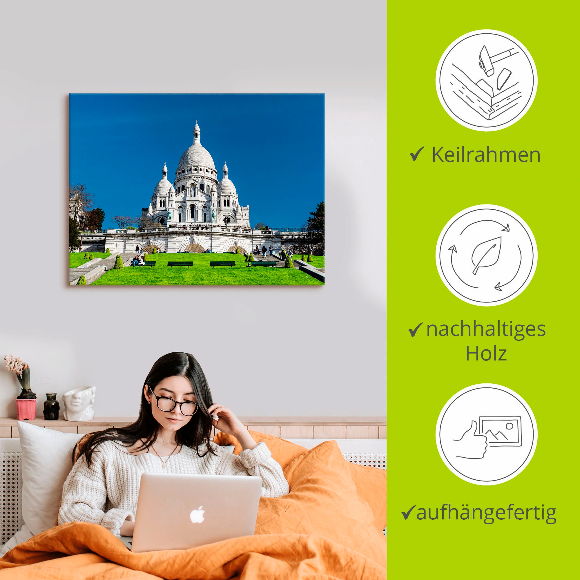 Artland Leinwandbild »Paris Sacre Coeur« Gebäude 1 Stk. tlg. auf Holzrahmen gespannt