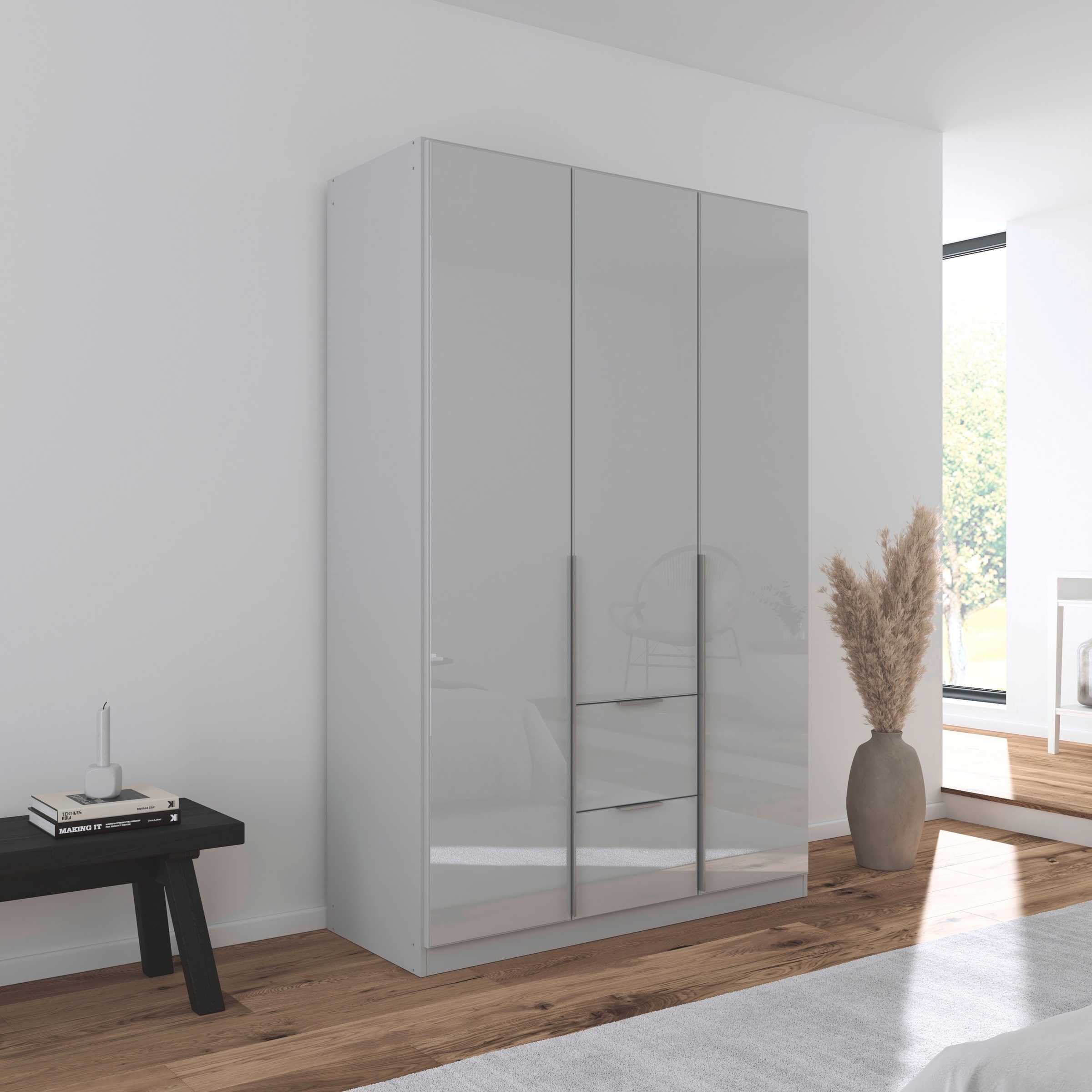 rauch Drehtürenschrank »Kleiderschrank Kleiderschränke Schrank Garderobe AGORDO mit Glasfront«, (in zwei Griff-Farben, Breiten 91-360 cm), mit Außenschubkästen, in 7 Breiten und 2 Höhen MADE IN GERMANY