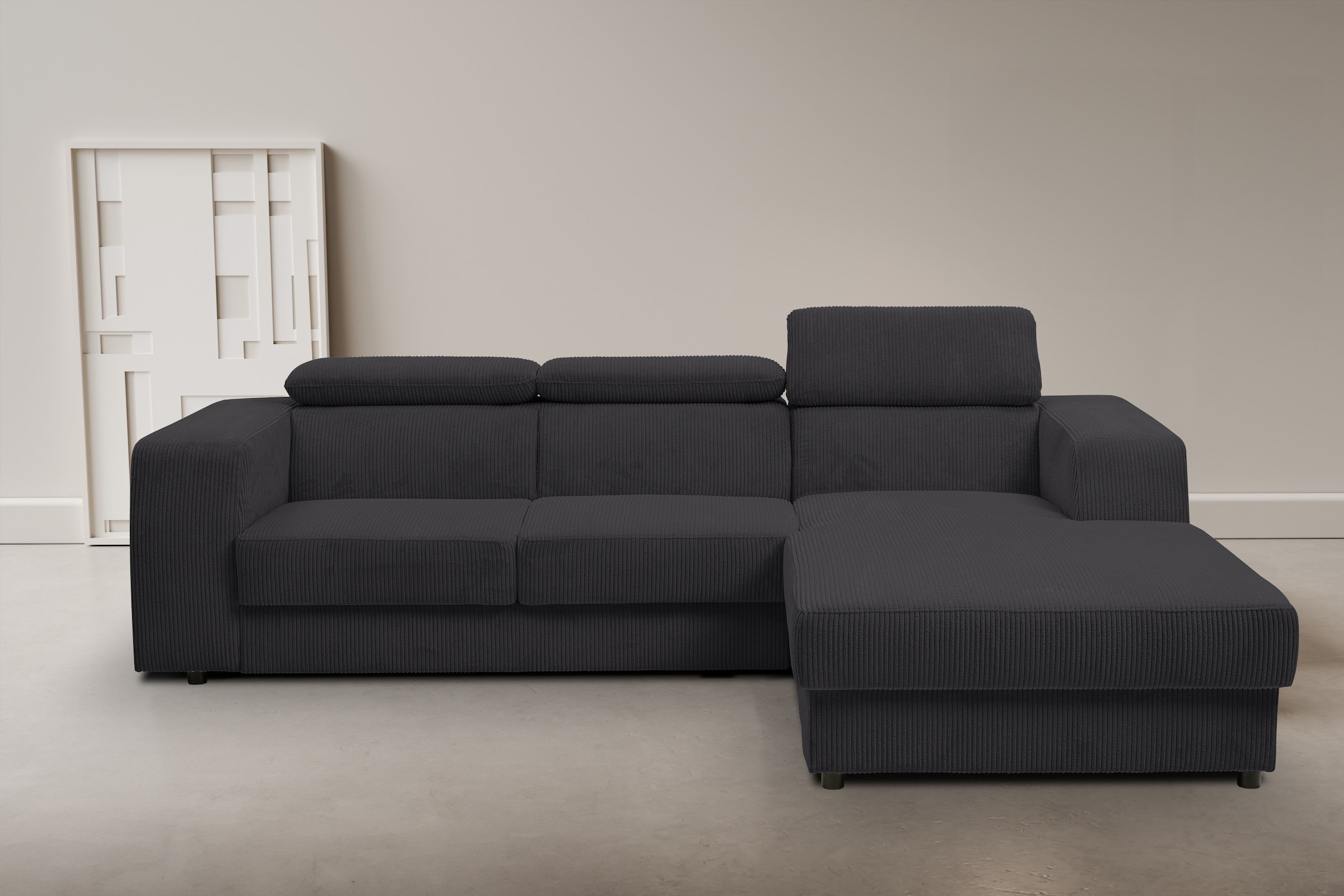 WERK2 Ecksofa »Cherry 270 cm breit, Kopfteilverstellung, Bettfunktion« Cord, L-Form, XXL, Schlaffunktion, Bettkasten