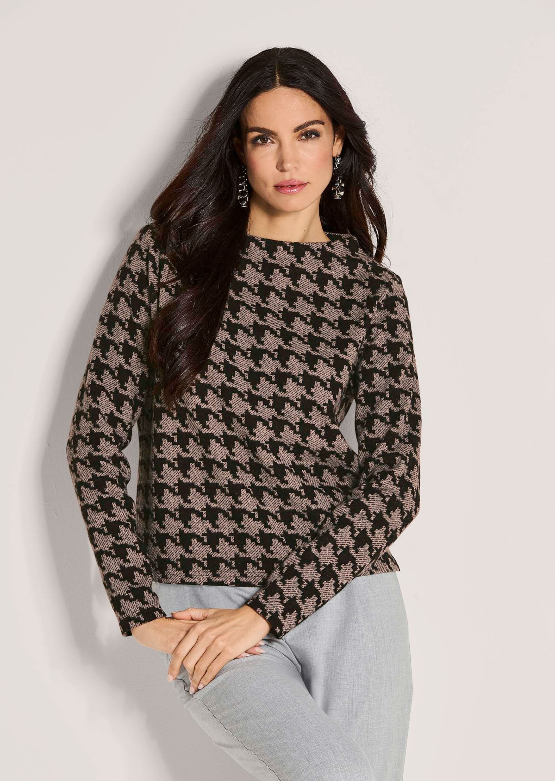 MADELEINE Langarmshirt »Sweatshirt Hahnentritt-Oberteil mit U-Boot-Ausschnitt«