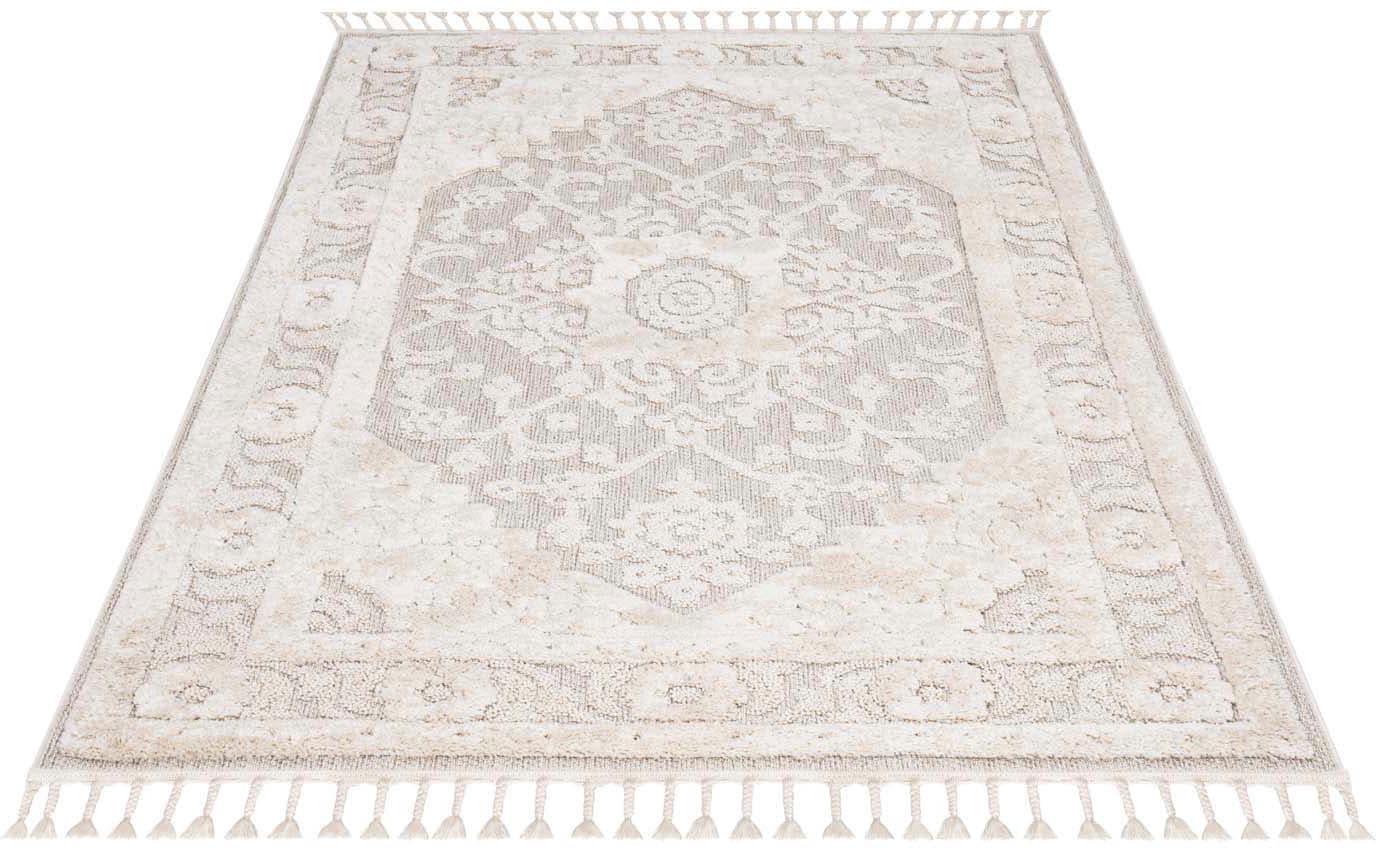 my home Hochflor-Teppich »Bjelle«, rechteckig, 20 mm Höhe, Läufer, Boho-Stil, Ornamente, Hoch Tief Struktur, mit Fransen