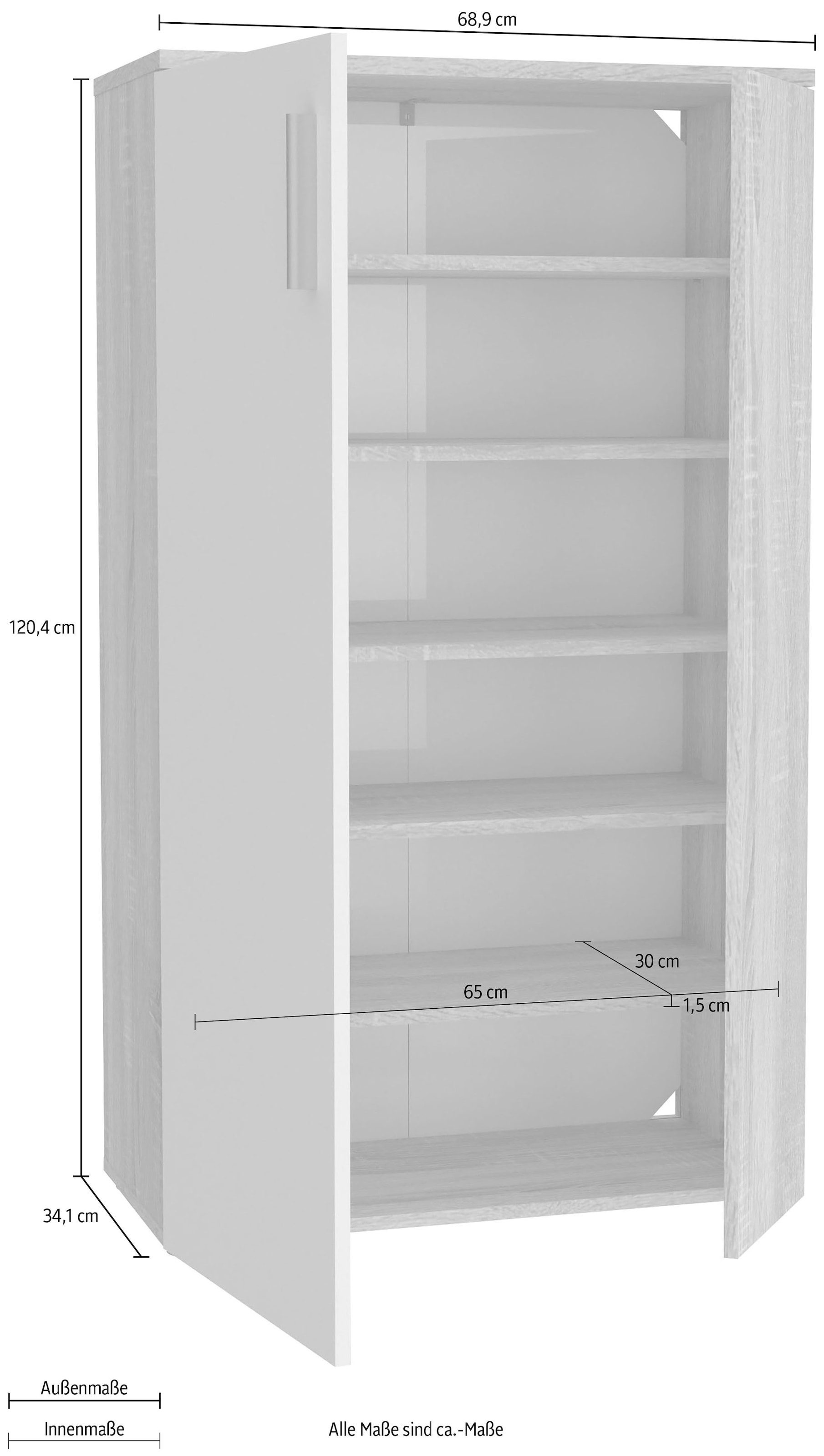 FORTE Schuhschrank »Boots«, (B/T/H 69/34/120 cm), Schuhkommode ca. 18 Paar Schuhe, Breite ca.69cm