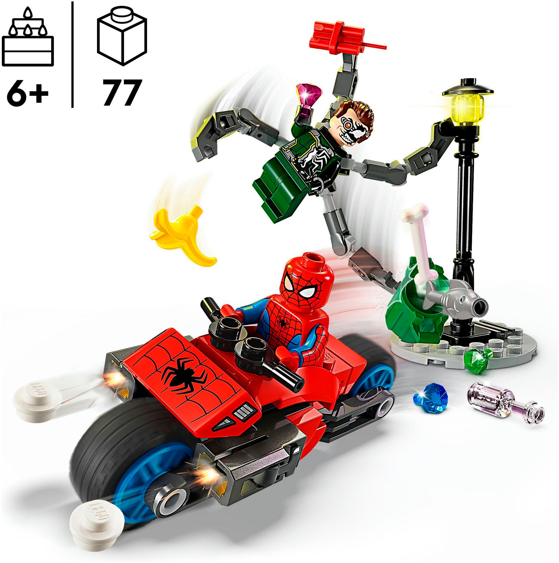 LEGO® Konstruktionsspielsteine »Motorrad-Verfolgungsjagd: Spider-Man vs. Doc Ock (76275)«, (77 St.), LEGO Super Heroes; Made in Europe