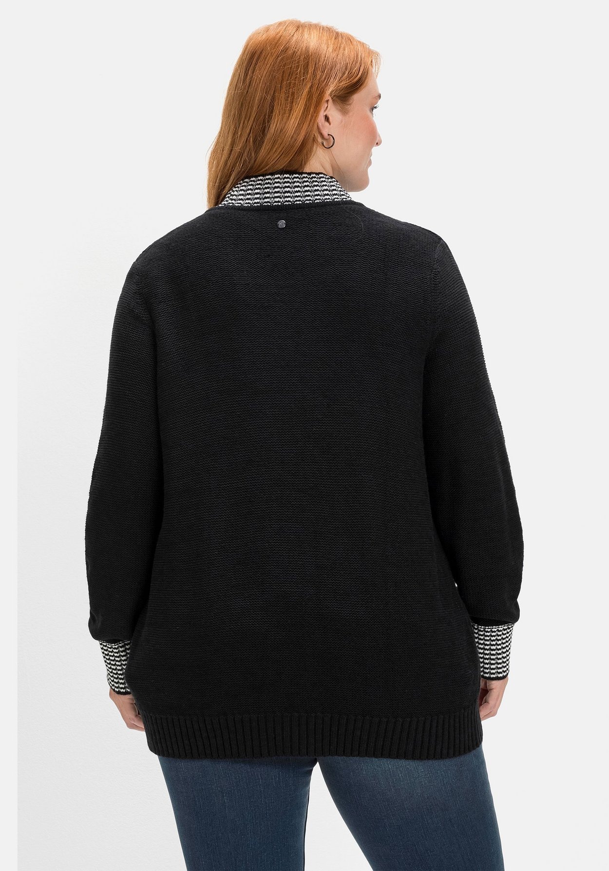 Sheego Cardigan »Strickjacke mit Kontrastdetails im Hahnentrittmuster«, mit Kontrastdetails im Hahnentrittmuster