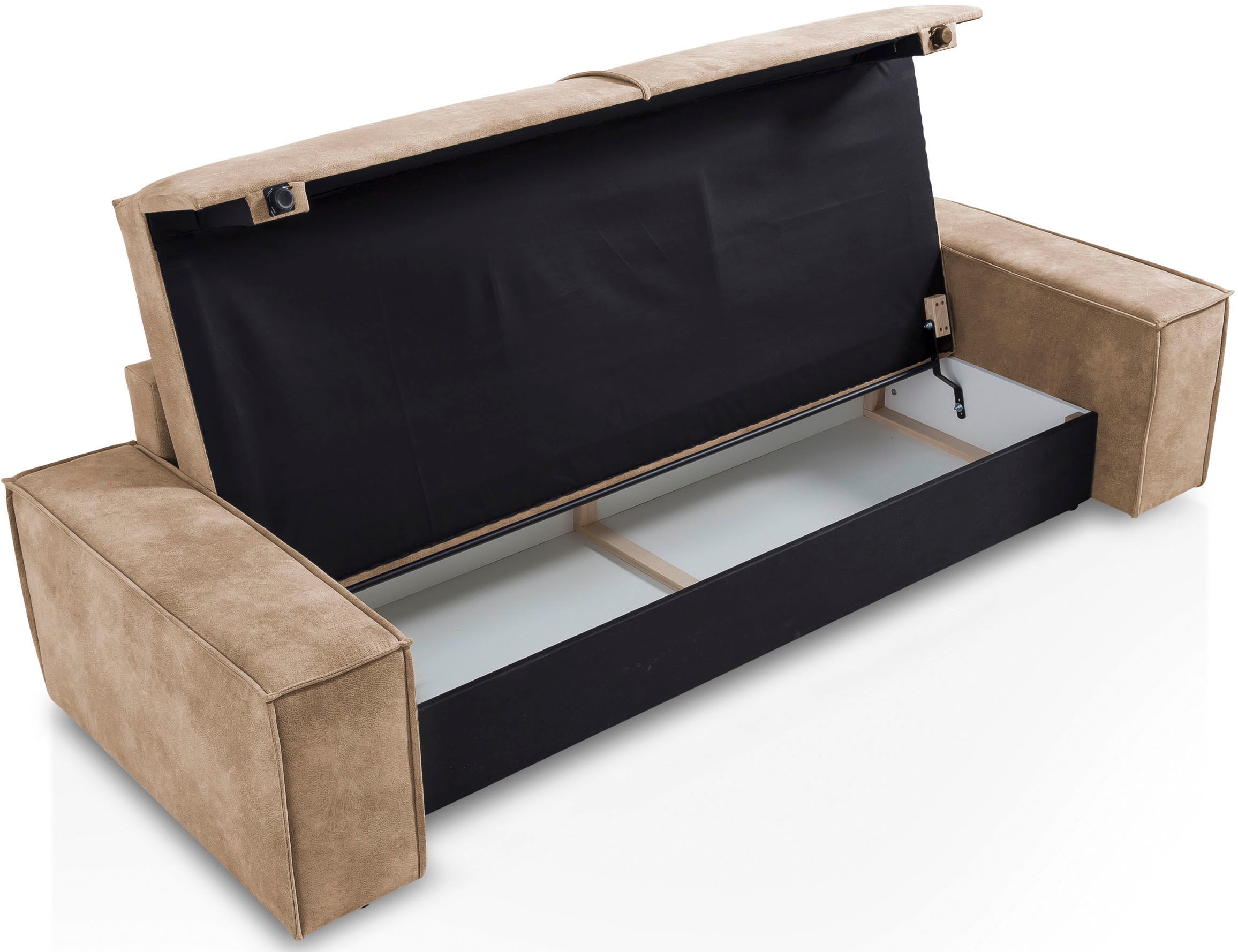 Home affaire 3-Sitzer »SHERWOOD Schlafsofa (257cm) Cord, Samtvelours, Vintage-Lederoptik«, Schlaffunktion mit Bettkasten (ca. 136/200cm)