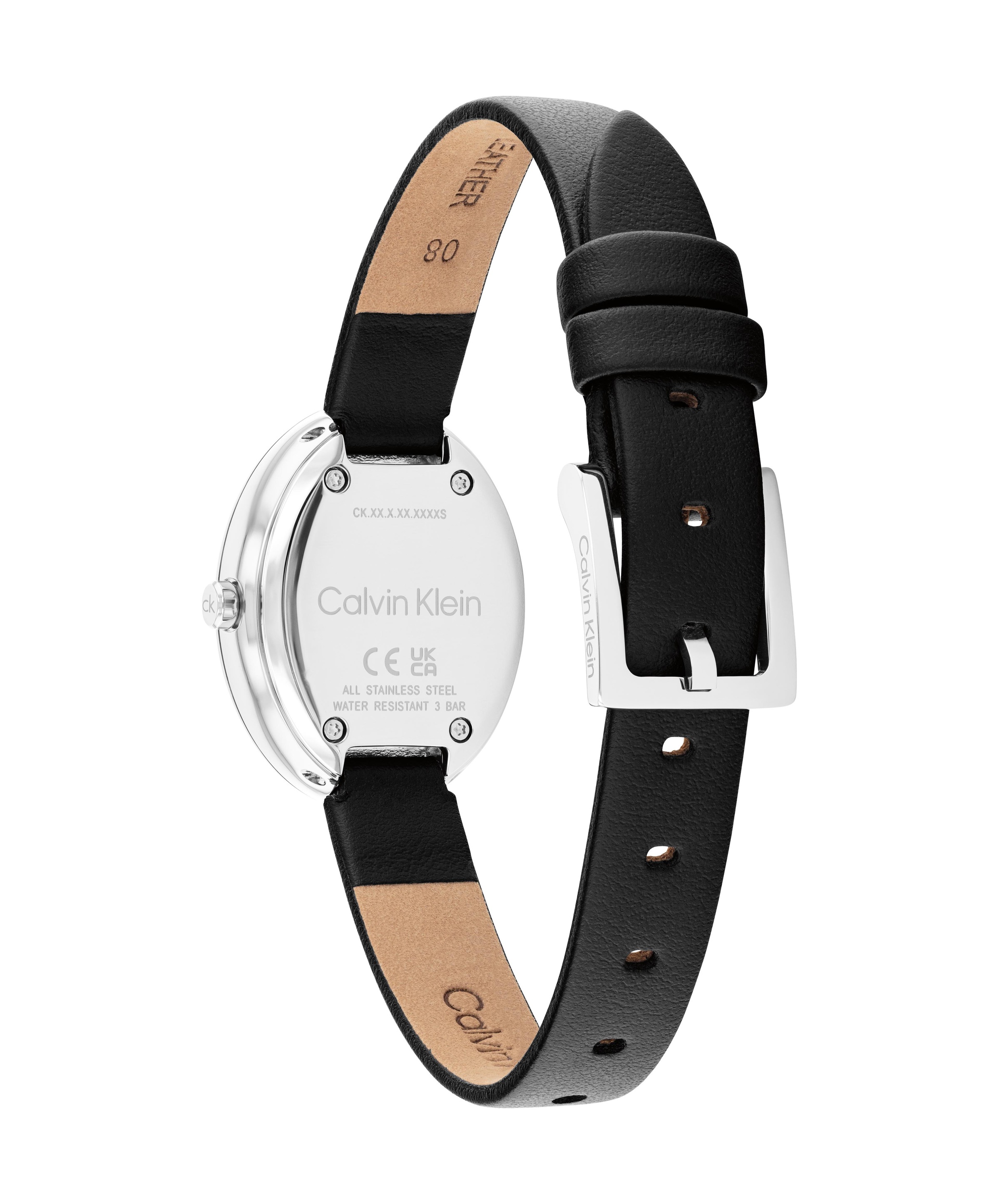 Calvin Klein Quarzuhr »TWISTED BEZEL« Armbanduhr, Damenuhr, Lederarmband, analog, Glaskristalle