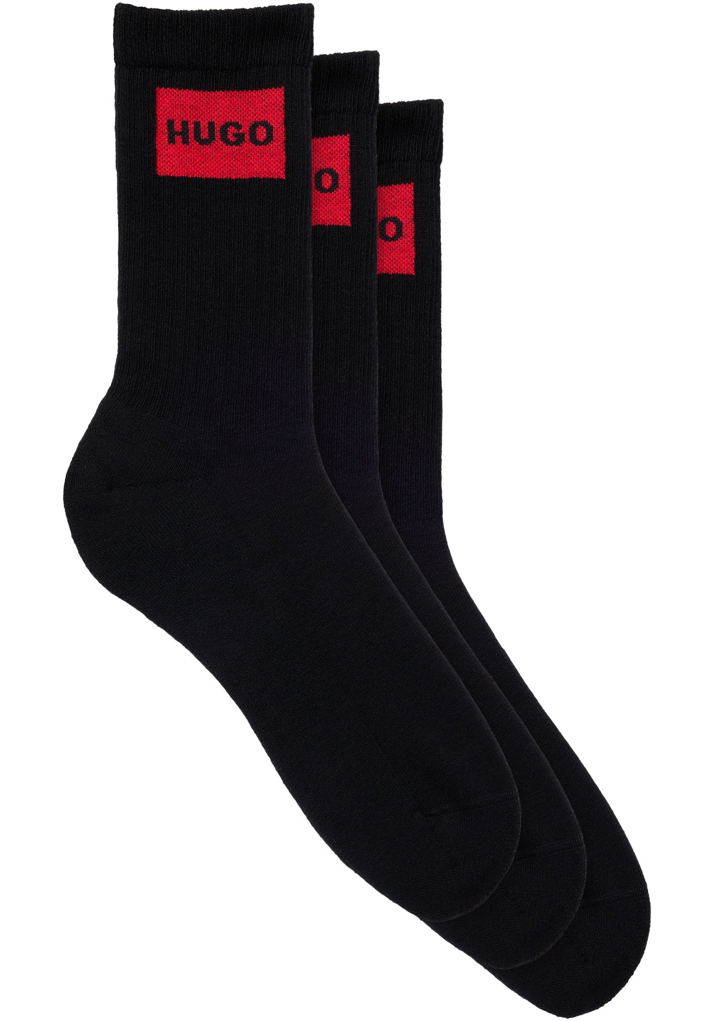 HUGO Underwear Freizeitsocken »3P QS RIB LABEL«, (Packung, 3 Paar, 3er), mit kontrastfarbenen HUGO Logo
