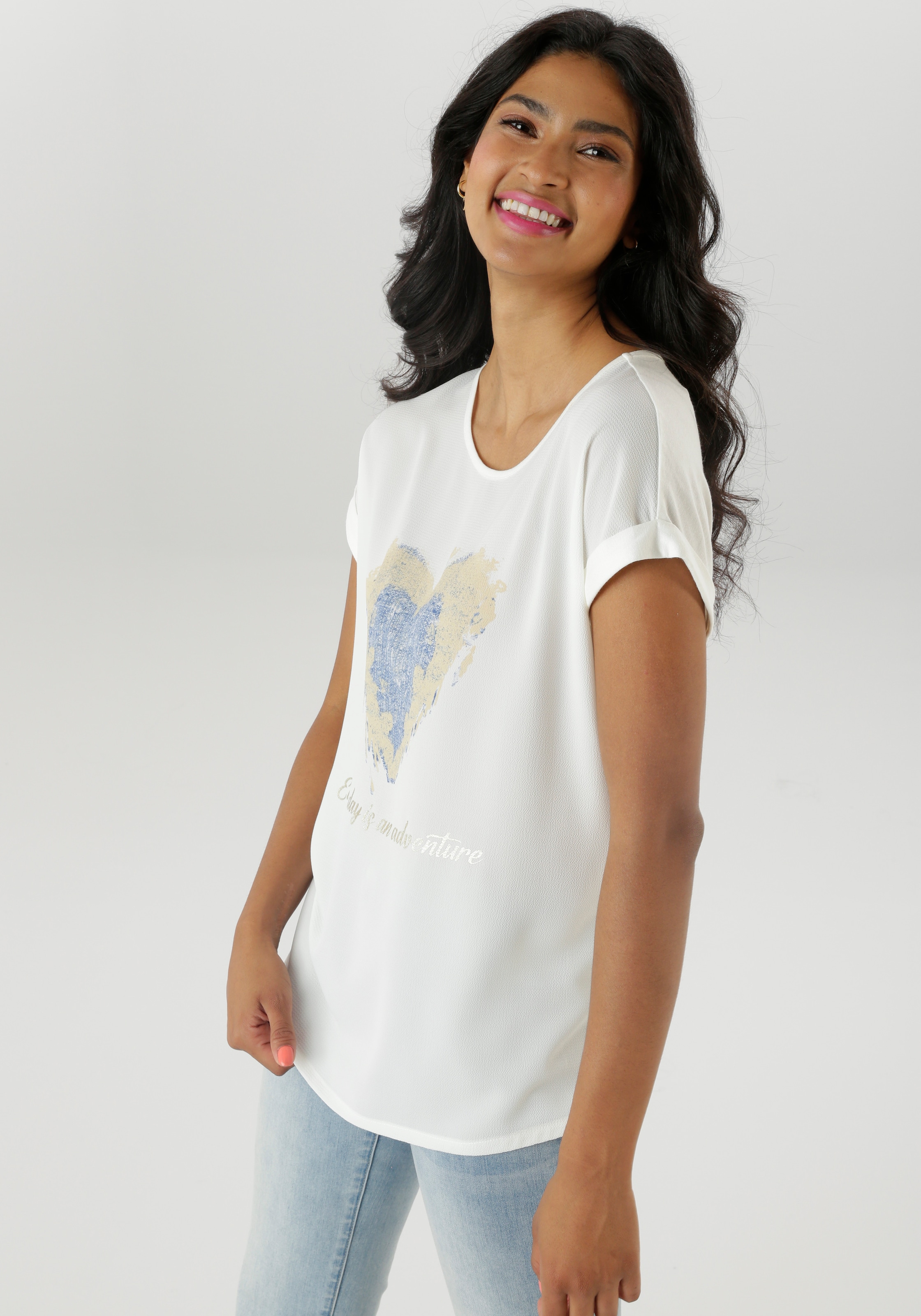 Aniston SELECTED Shirtbluse, teilweise mit glänzenden, goldfarbenen Folienprint