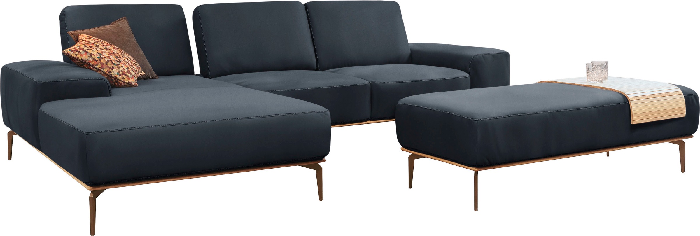W.SCHILLIG Ecksofa »run, Designsofa mit tollem Sitzkomfort, L-Form«, mit Holzsockel, Füße in Bronze pulverbeschichtet, Breite 299 cm