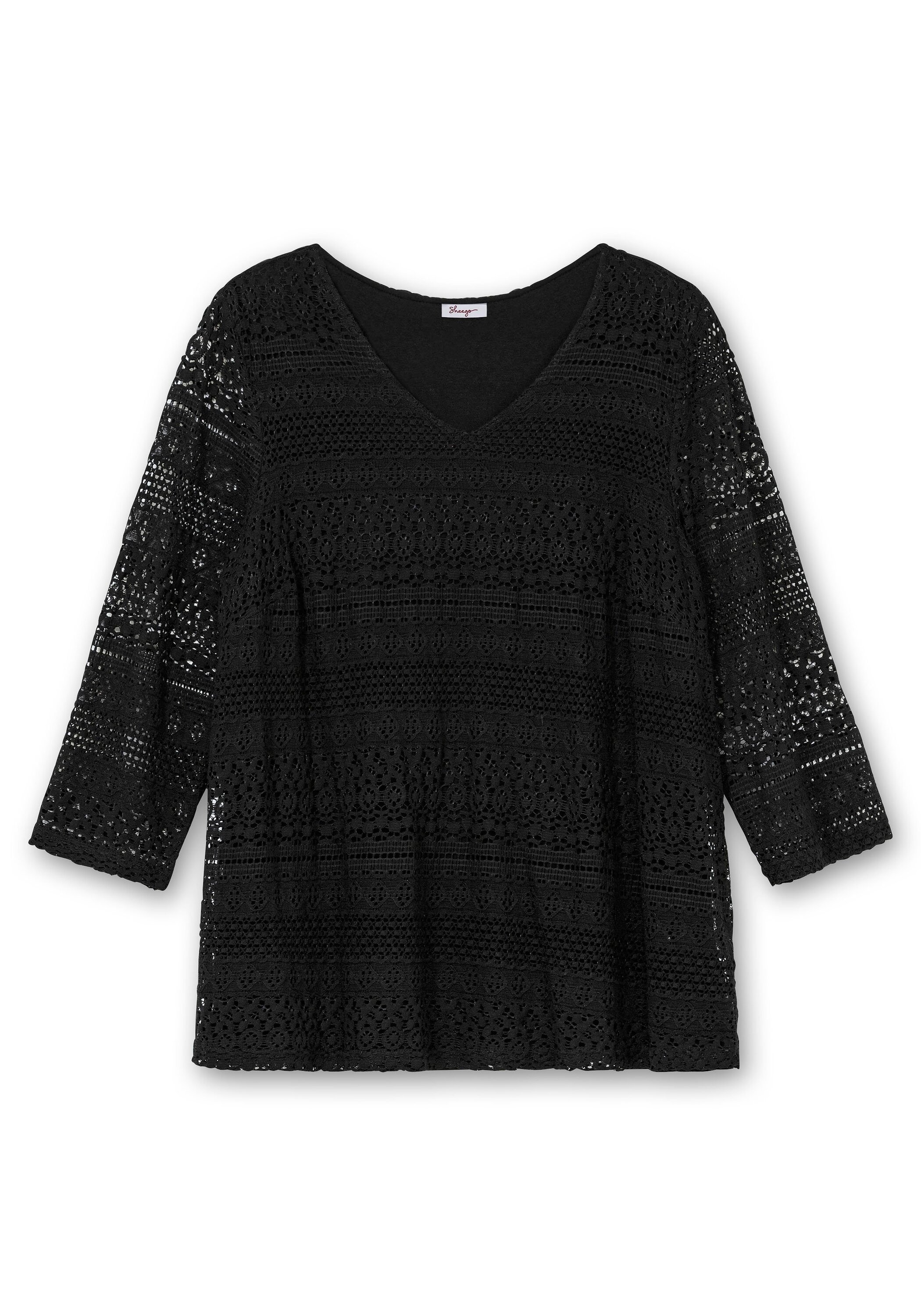 Sheego Spitzenshirt »Spitzenshirt in A-Linie und 3/4-Arm«