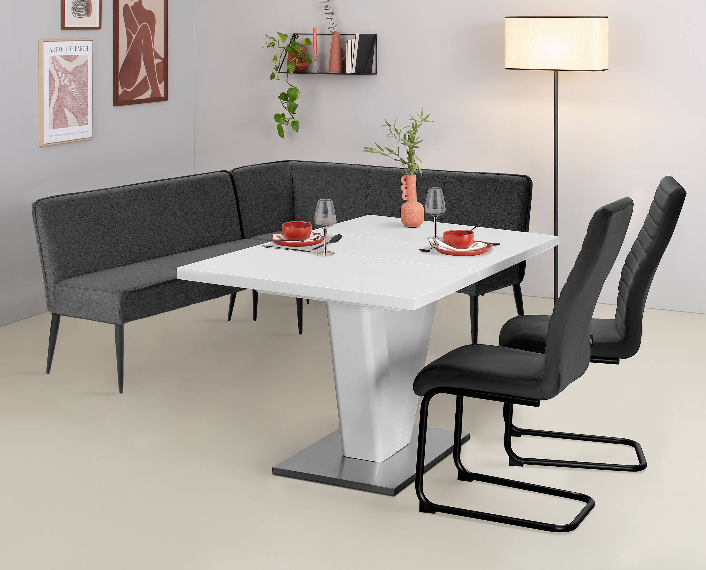 Home affaire Eckbank »LENZROSE«, (Esszimmerbank, Bank,), mit Taschenfederkern, schwarzes Metallgestell, Breite 202 cm