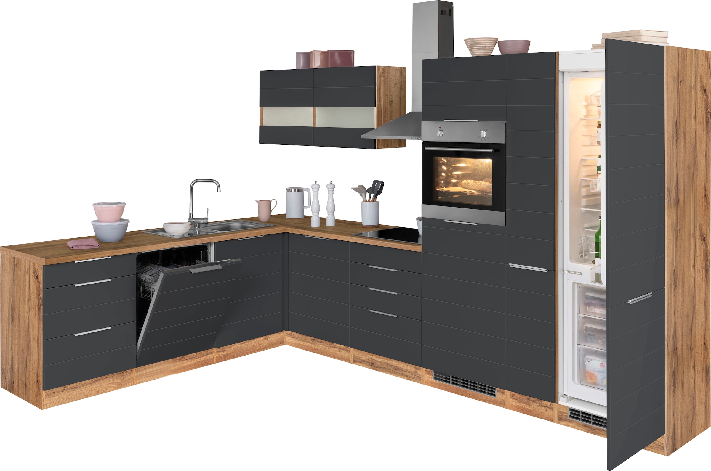 KOCHSTATION Winkelküche »KS-Luhe« Stellbreite 240x330 cm, wahlweise mit oder ohne E-Geräten, MDF-Fronten