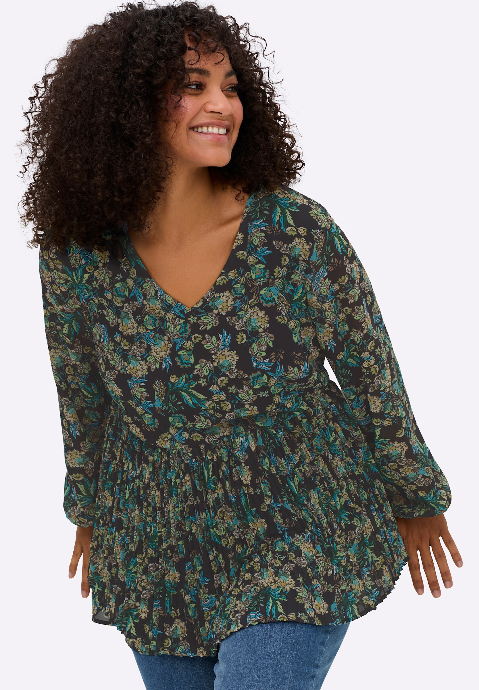 sheego by Joe Browns Longbluse »Tunika Tunika aus Chiffon, mit Plisseefalten«