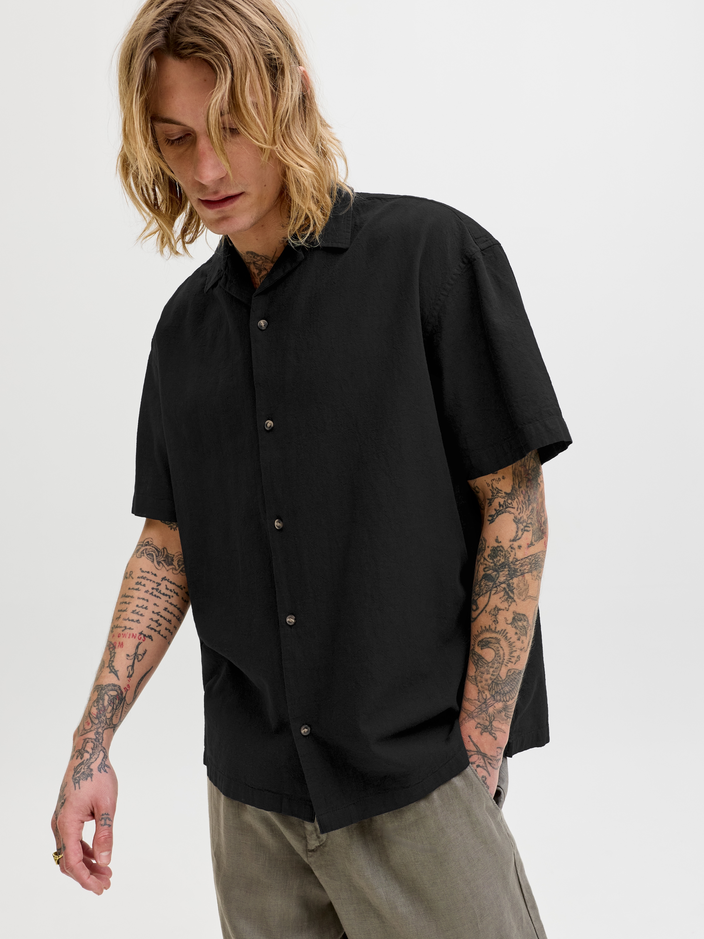 Jack & Jones Kurzarmhemd »JJESUMMER LINEN BLEND RESORT SHIRT SS SN« Baumwollmischung, relaxed fit