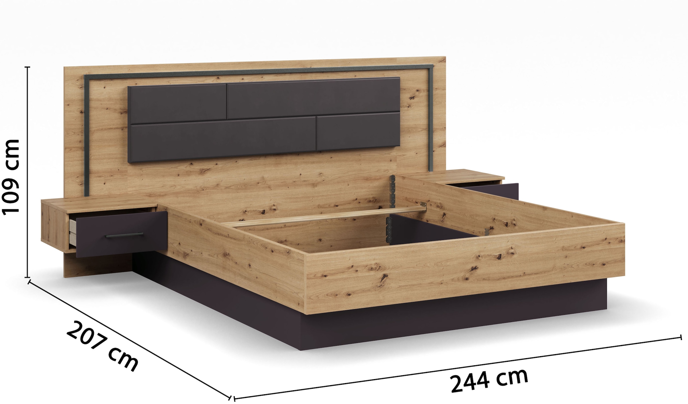 rauch Bettanlage »Bett Doppelbett Komortbett BILBAO-EXTRA« Set, Liegefläche 160x200 oder 180x200 cm, 3 tlg. tlg. Polster-Kopfteil in Lederoptik basalt, mit Beleuchtung MADE IN GERMANY