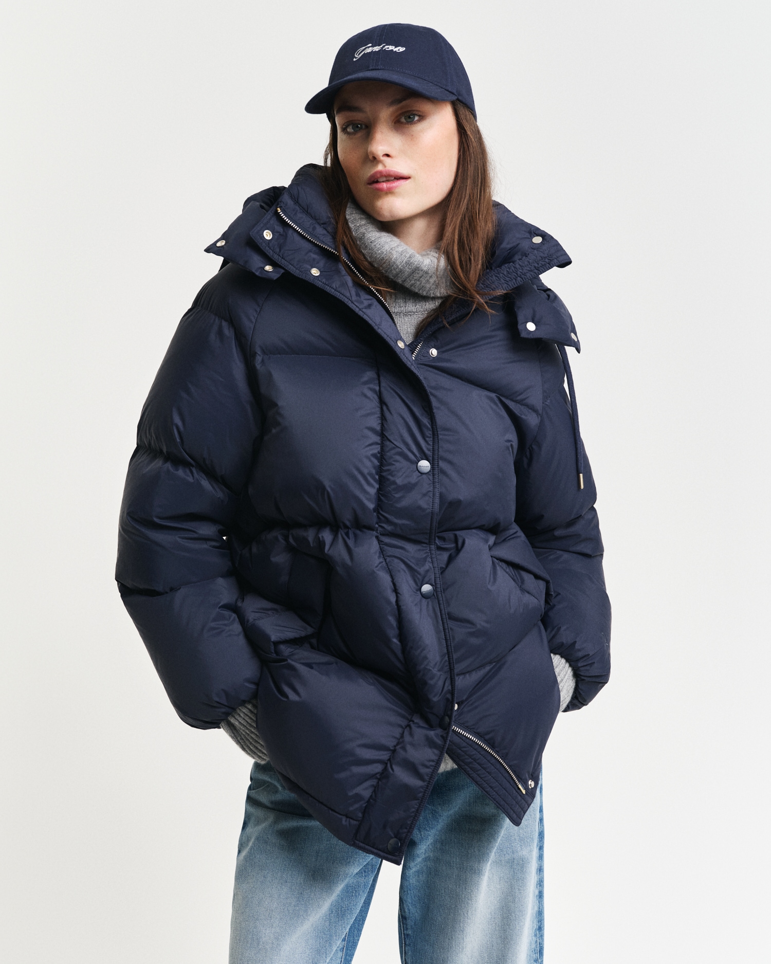 Steppjacke »MID LENGTH DOWN JACKET«, mit Kapuze, mit 2-Wege-Reißverschluss