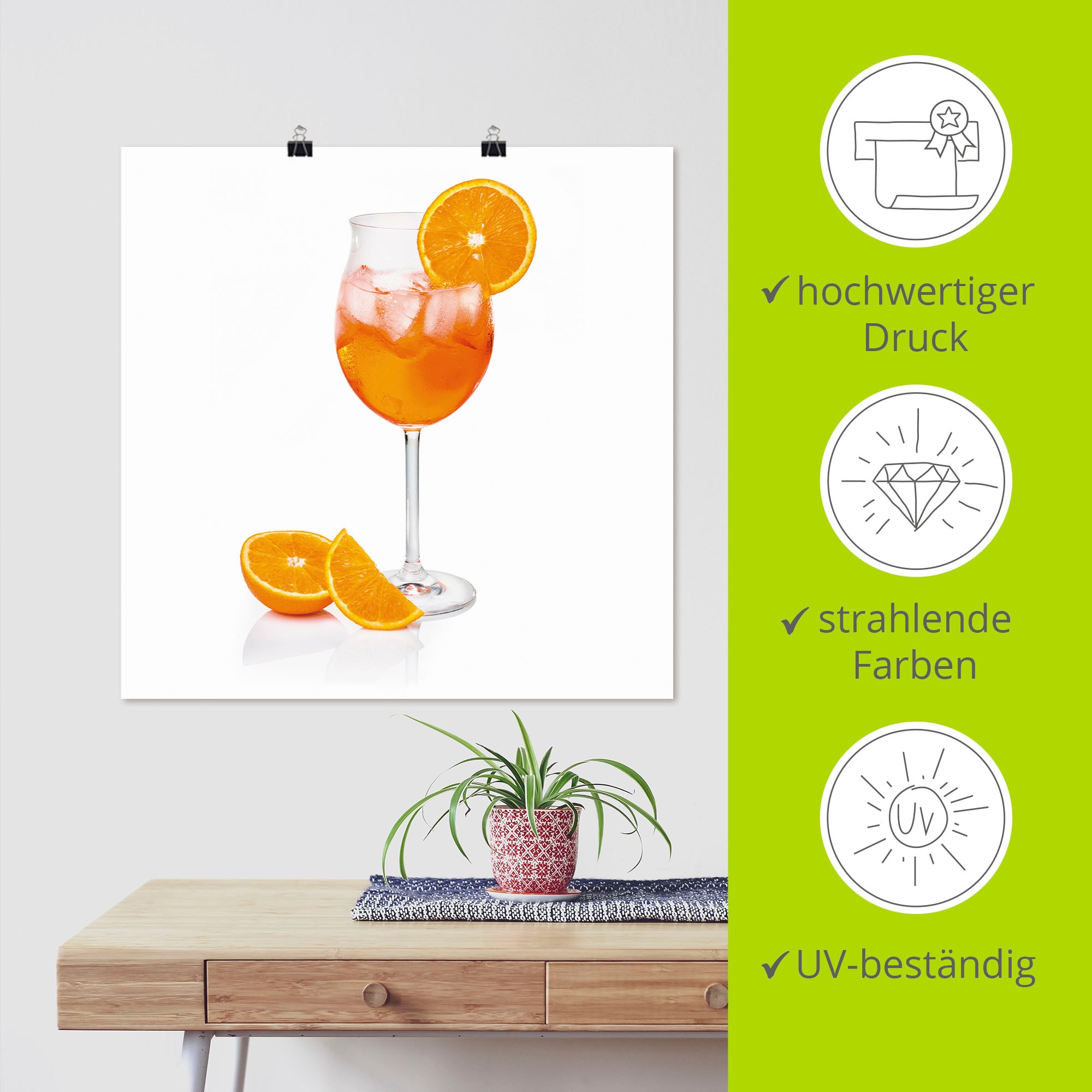 Artland Wandbild »Aperol Spritz mit einer Scheibe Orange« Getränke 1 Stk. tlg. als Leinwandbild, Poster in verschied. Größen