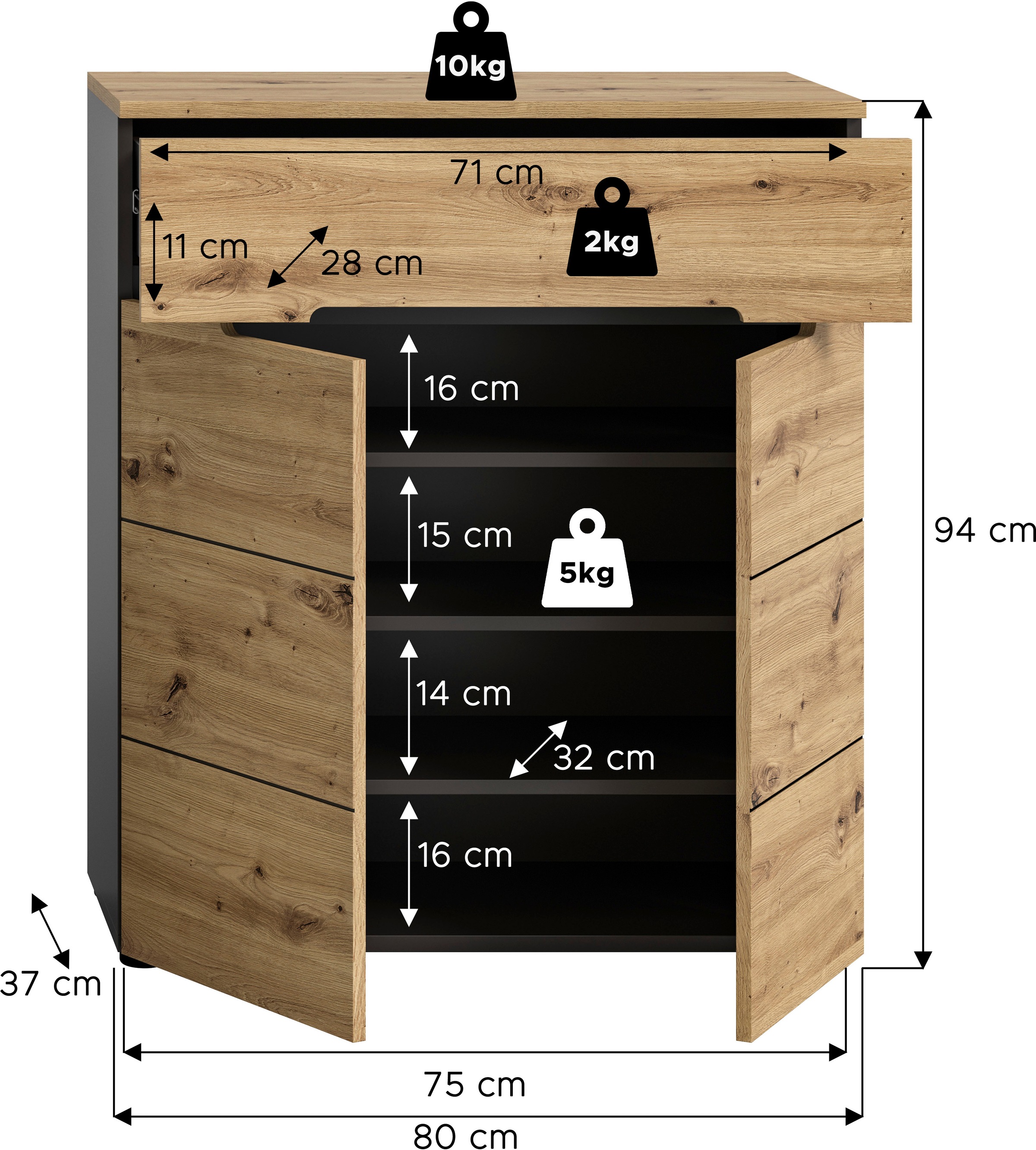 INOSIGN Schuhkommode »REHAT, TOPSELLER!, Breite 80cm, 2 Türen, 1 Schubkasten, 4 Fächer«, Schuhschrank, Kommode, Garderobenschrank, Anrichte