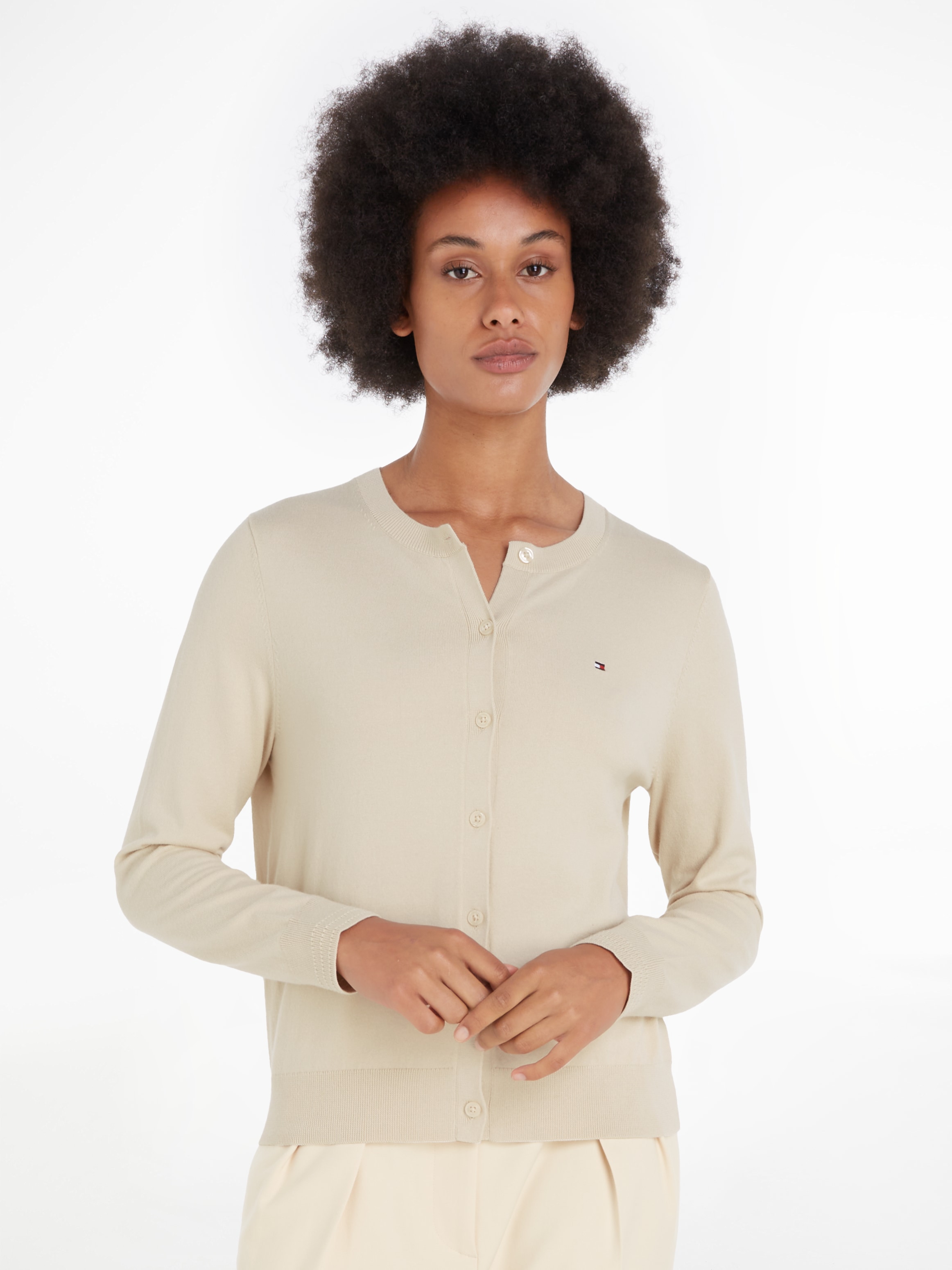 Tommy Hilfiger Cardigan »CO JERSEY STITCH CARDIGAN«, mit Logostickerei