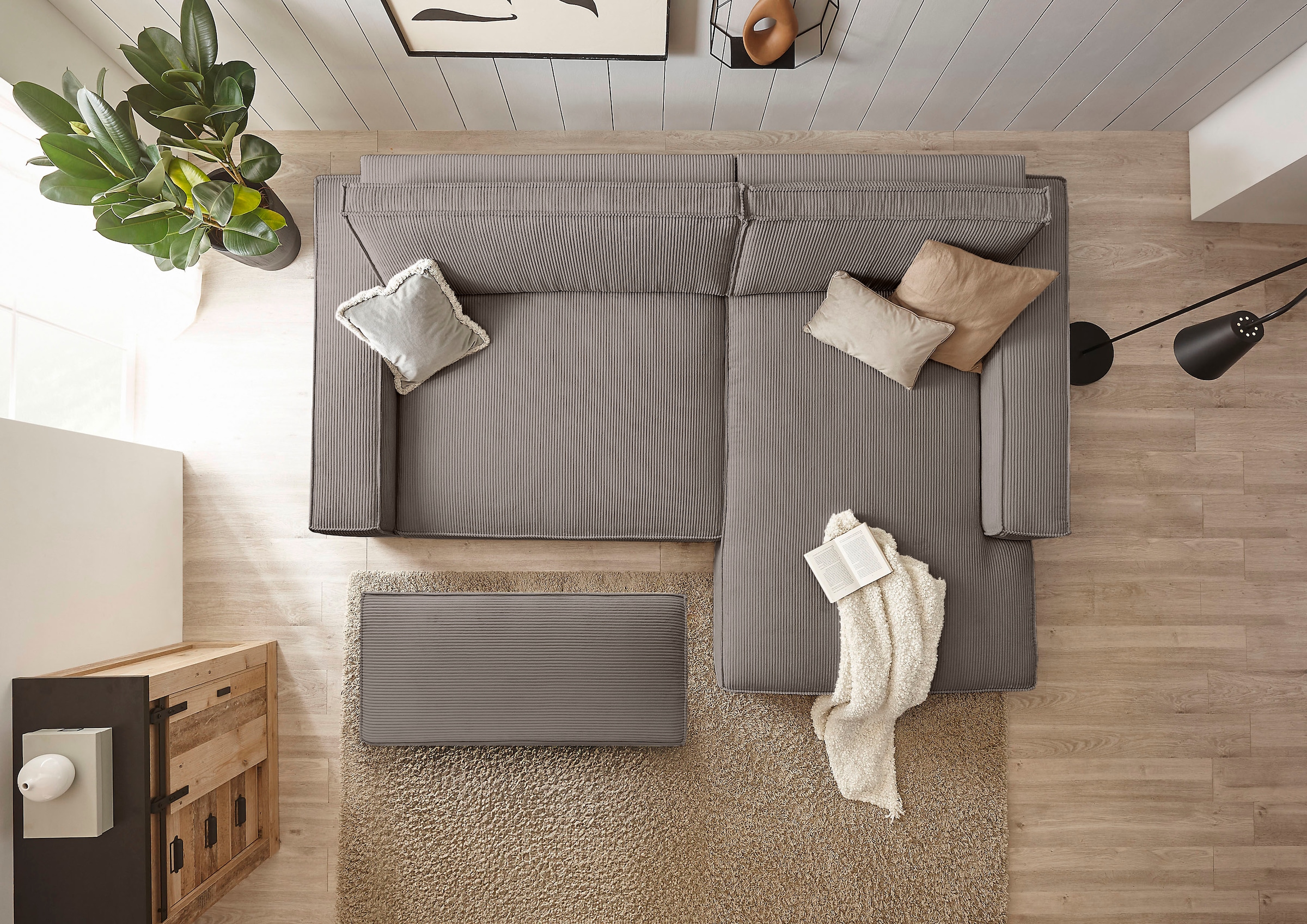 Home affaire Polsterecke »NEU: SHERWOOD XXL tief, L-Form mit Schlaffunktion, Big-Sofa mit Hocker«, (Set, 2 St.), stellbar zum Schlafsofa (Krokodilverbinder), Cord, Leinenoptik