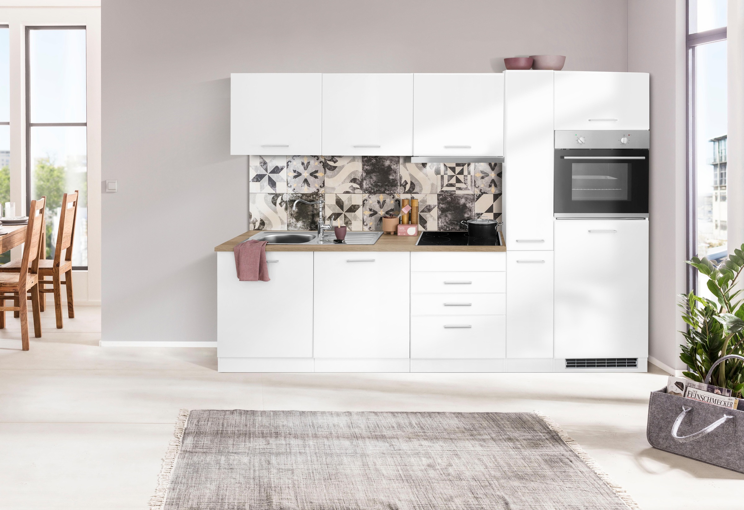 KOCHSTATION Küchenzeile »KS-Visby«, mit E-Geräten, Breite 270 cm inkl. Kühlschrank