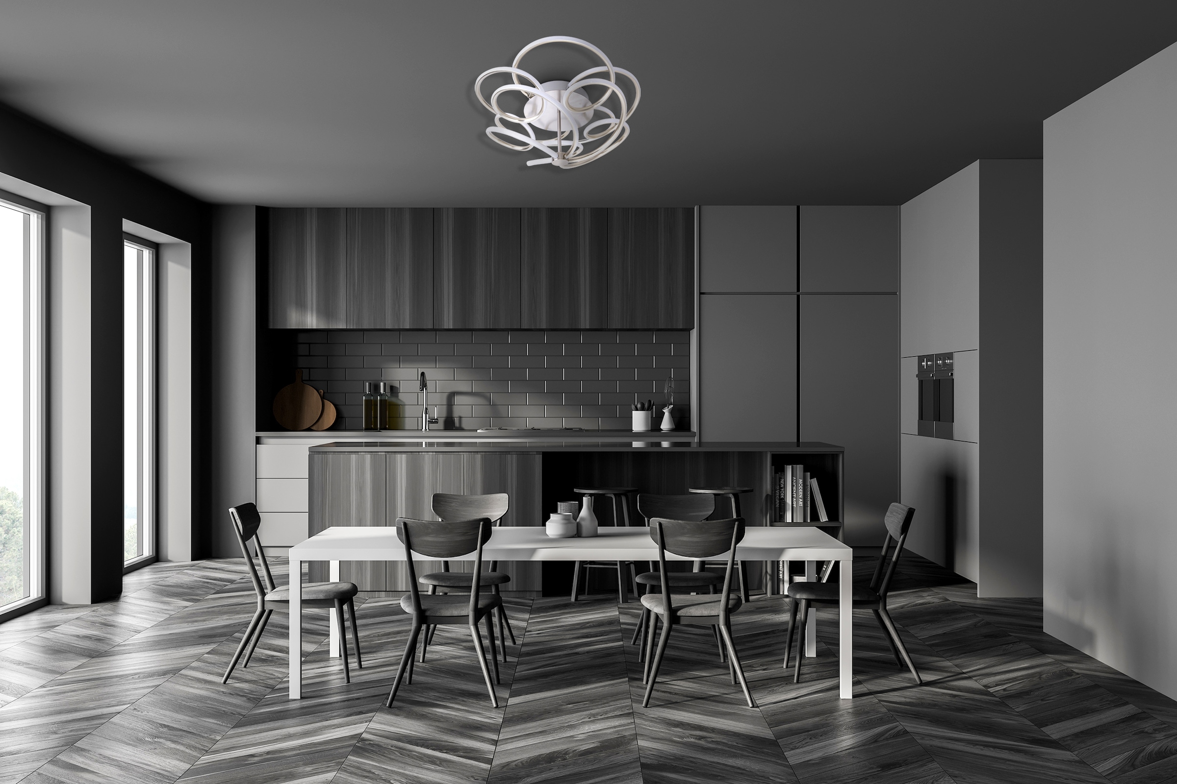 näve LED Deckenleuchte »Rizado«, 1 flammig, Effizienzklasse: F, 3-Stufen dimmbar per Wandschalter, satin-nickel