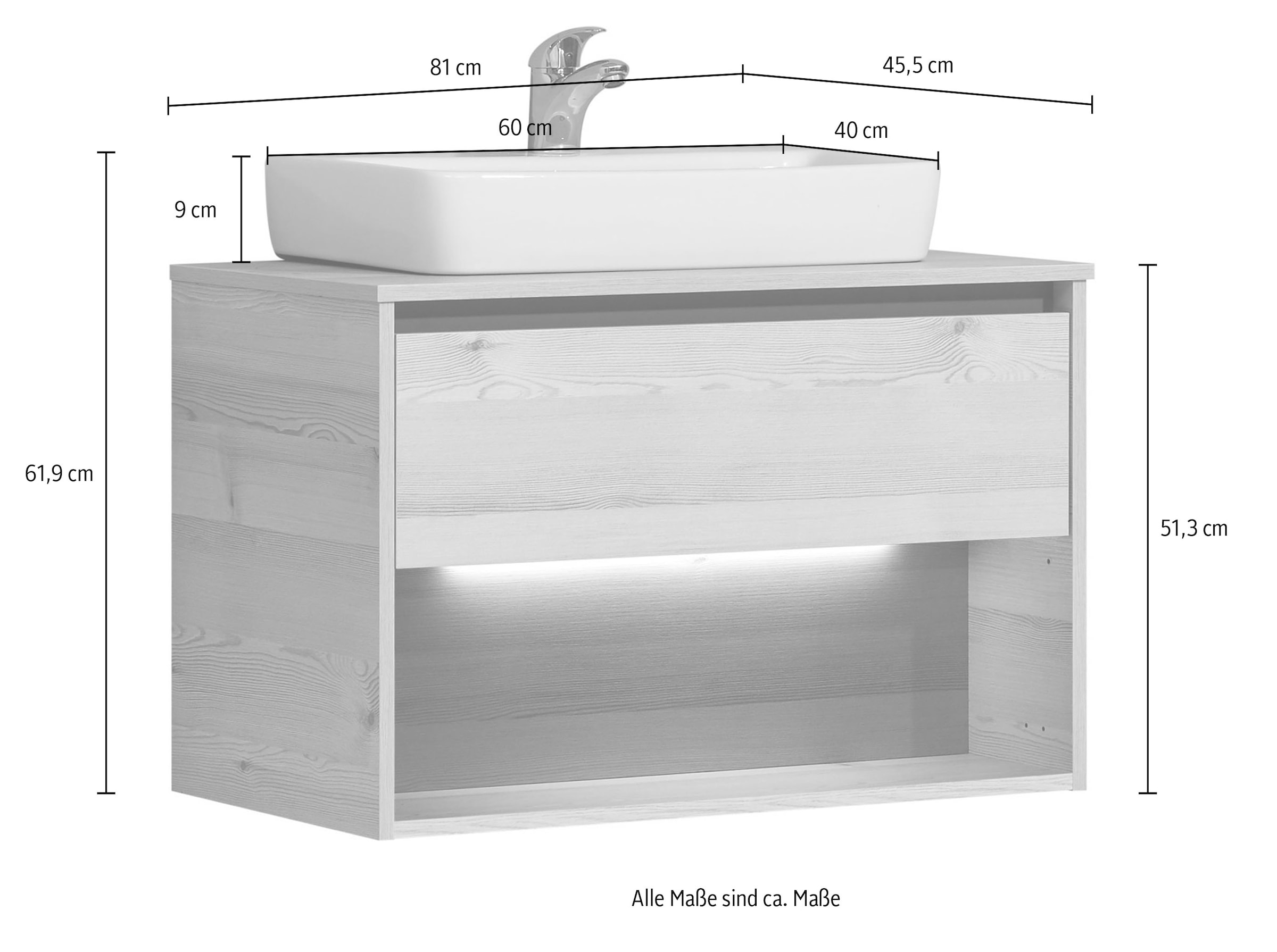 Saphir Badmöbel-Set »Keramikaufsatzbecken, Waschtischplatte und Waschtischunterschrank« 3 Stk. tlg.